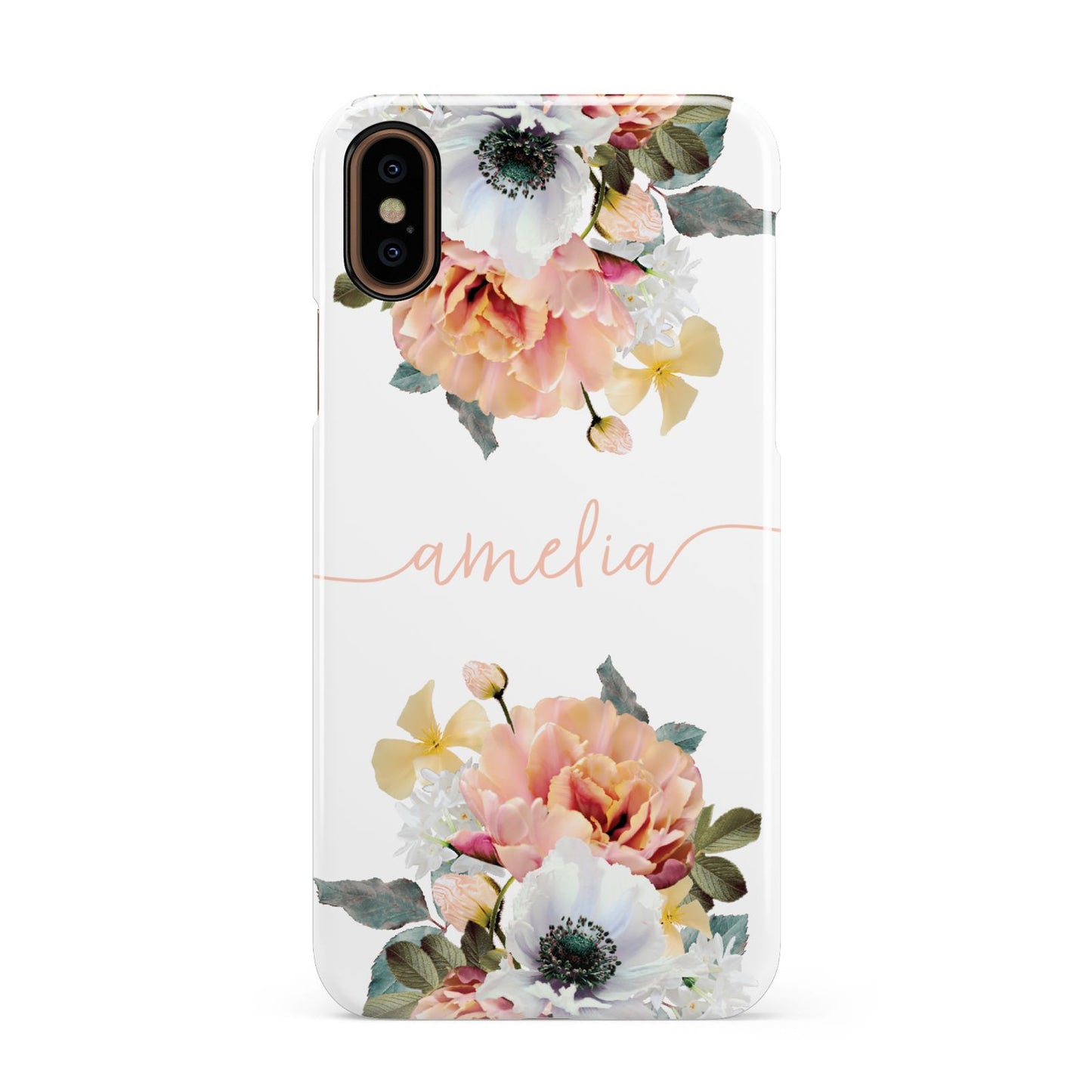 Personalised Name Clear Floral Apple iPhone XS 3D Snap Case