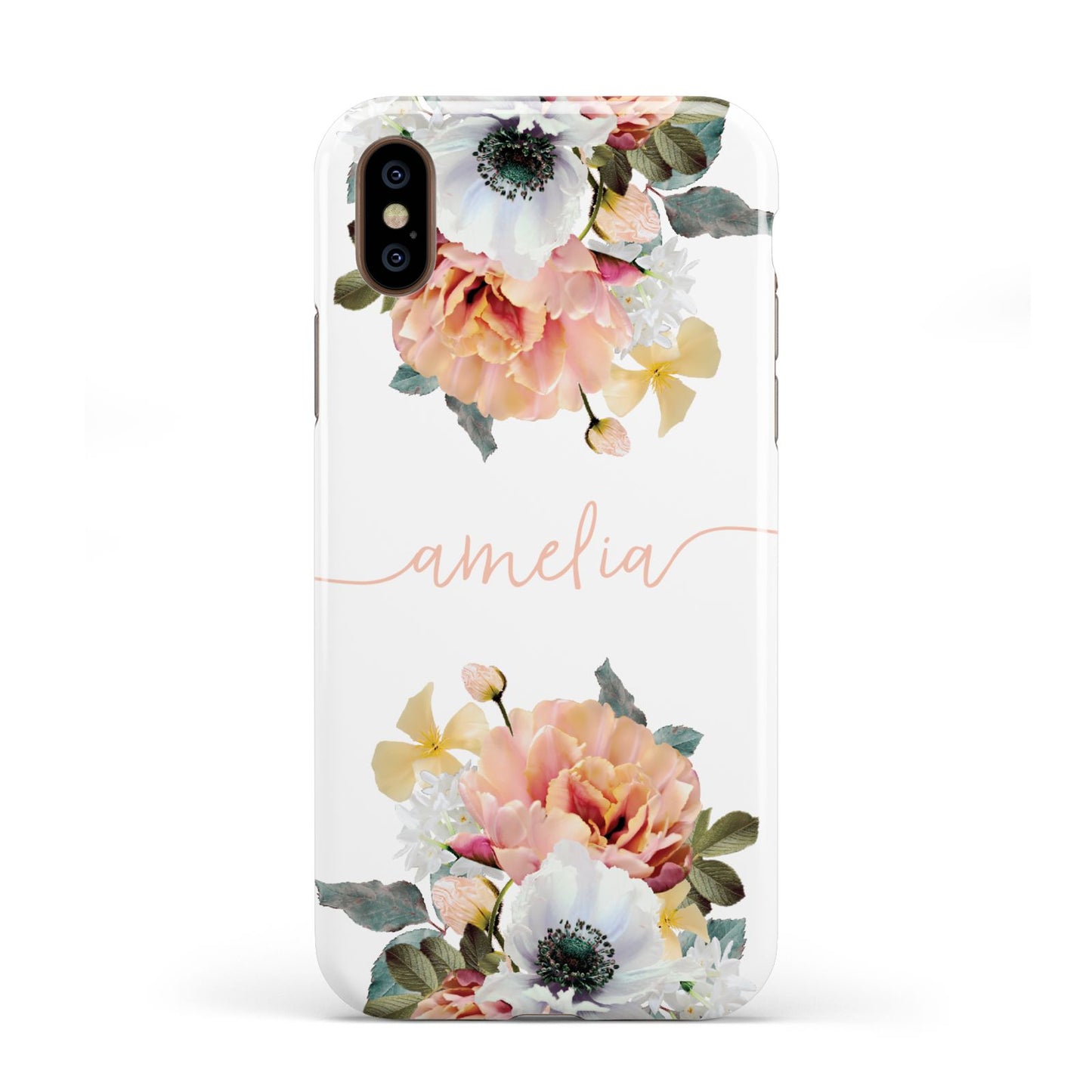 Personalised Name Clear Floral Apple iPhone XS 3D Tough