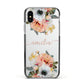 Personalised Name Clear Floral Apple iPhone Xs Impact Case Black Edge on Silver Phone
