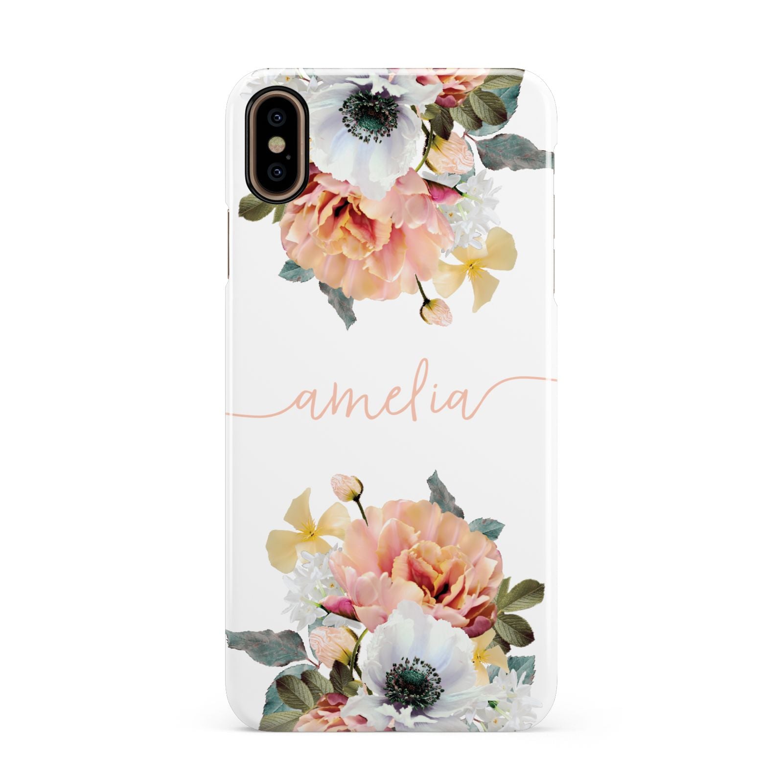 Personalised Name Clear Floral Apple iPhone Xs Max 3D Snap Case