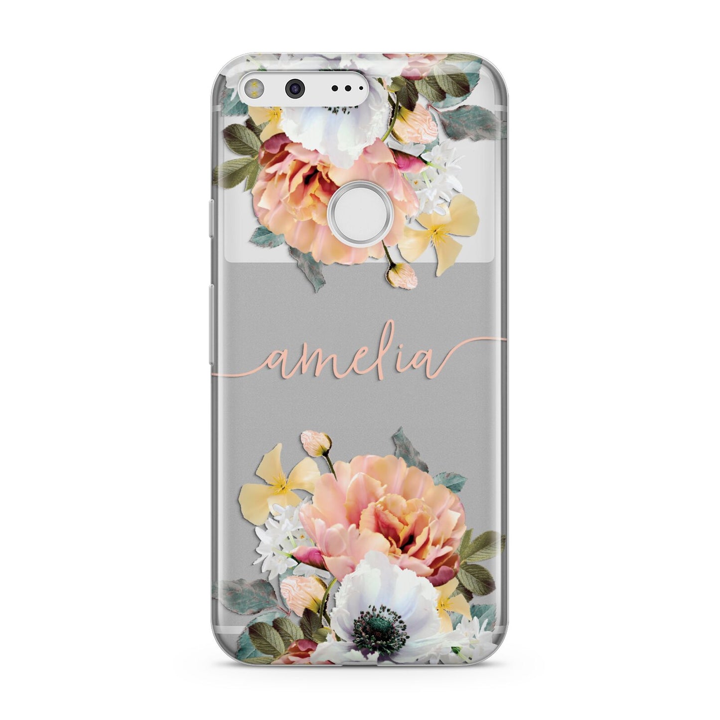 Personalised Name Clear Floral Google Pixel Case