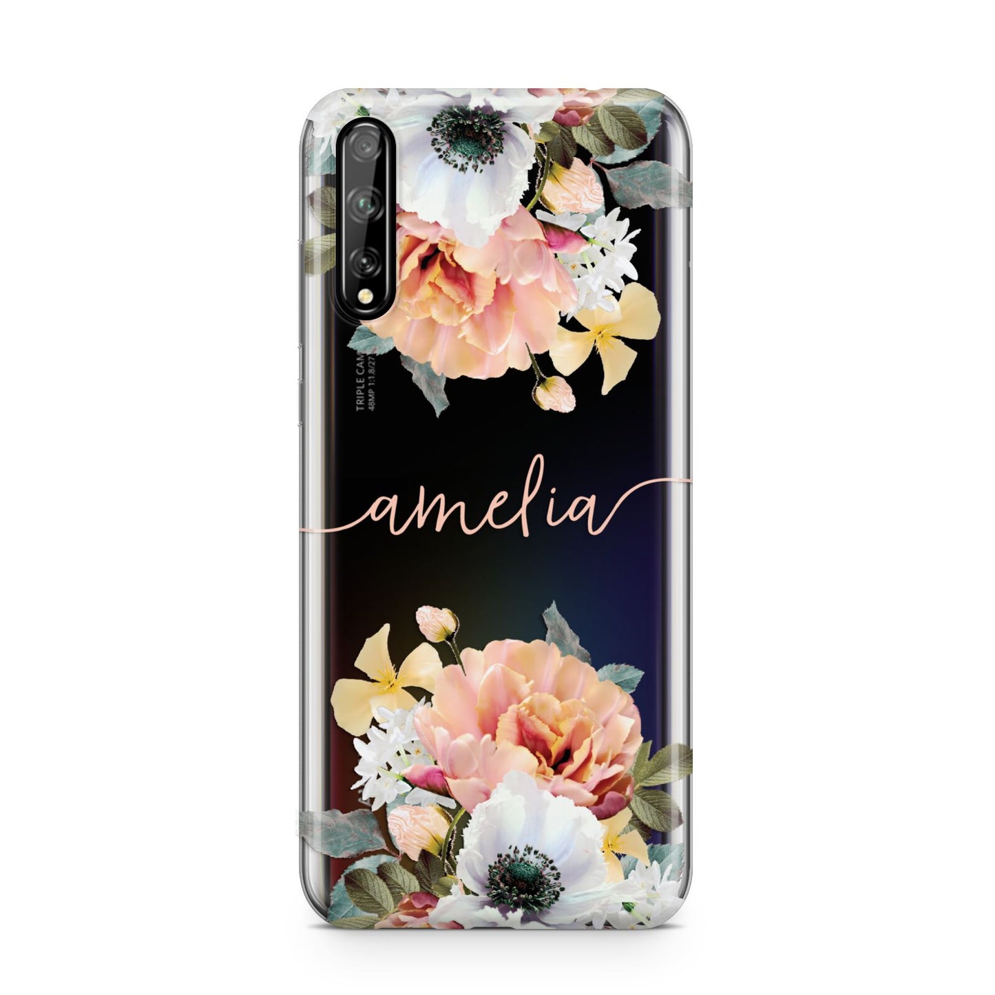 Personalised Name Clear Floral Huawei Enjoy 10s Phone Case