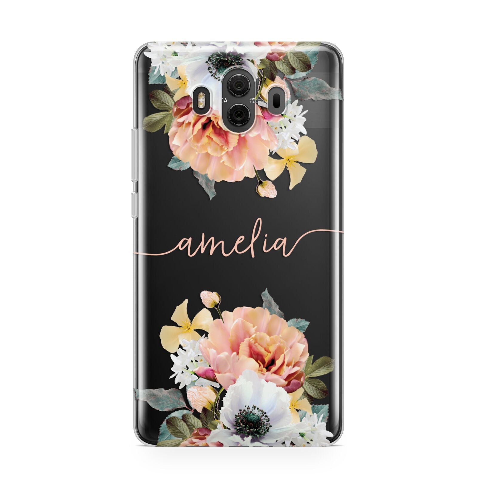 Personalised Name Clear Floral Huawei Mate 10 Protective Phone Case