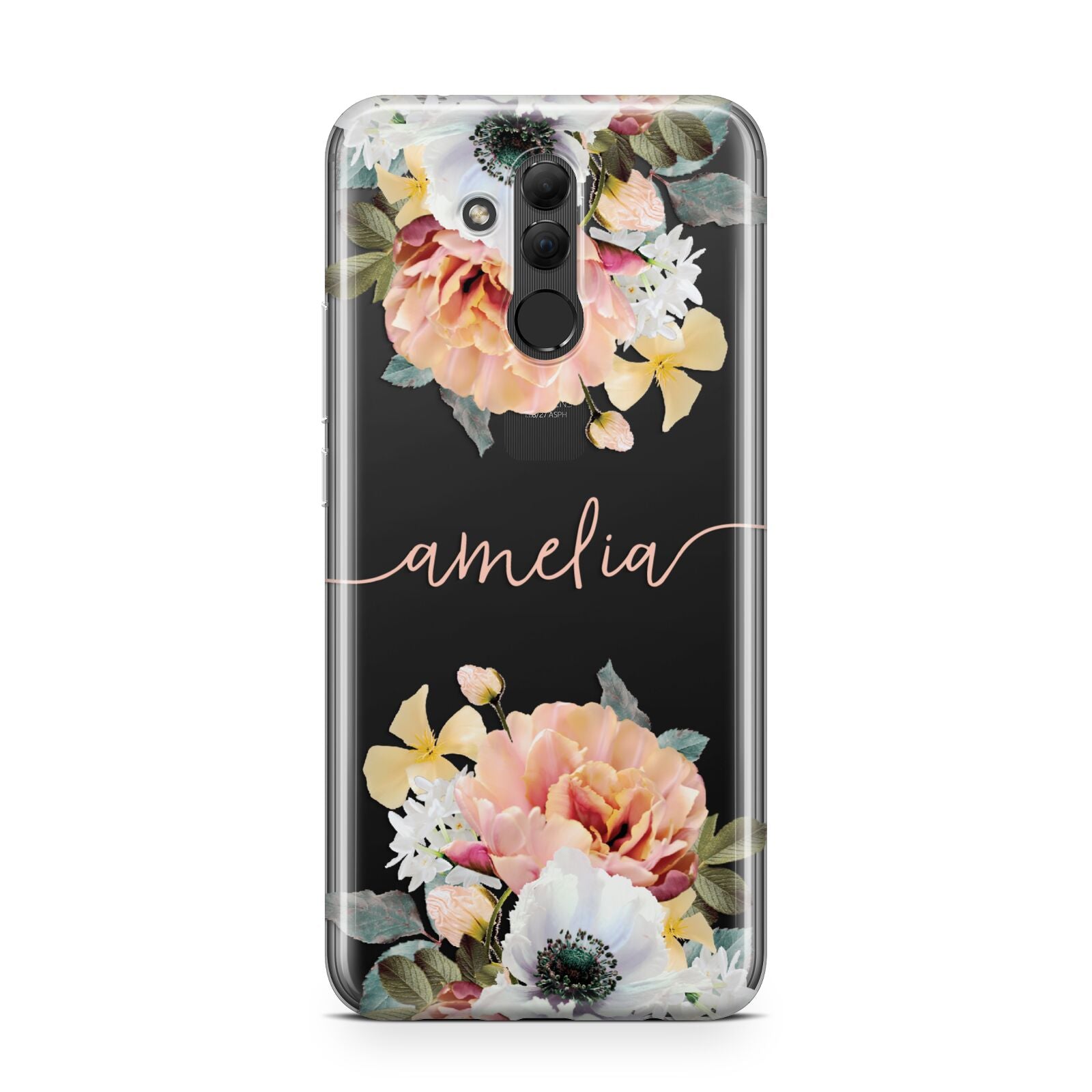 Personalised Name Clear Floral Huawei Mate 20 Lite