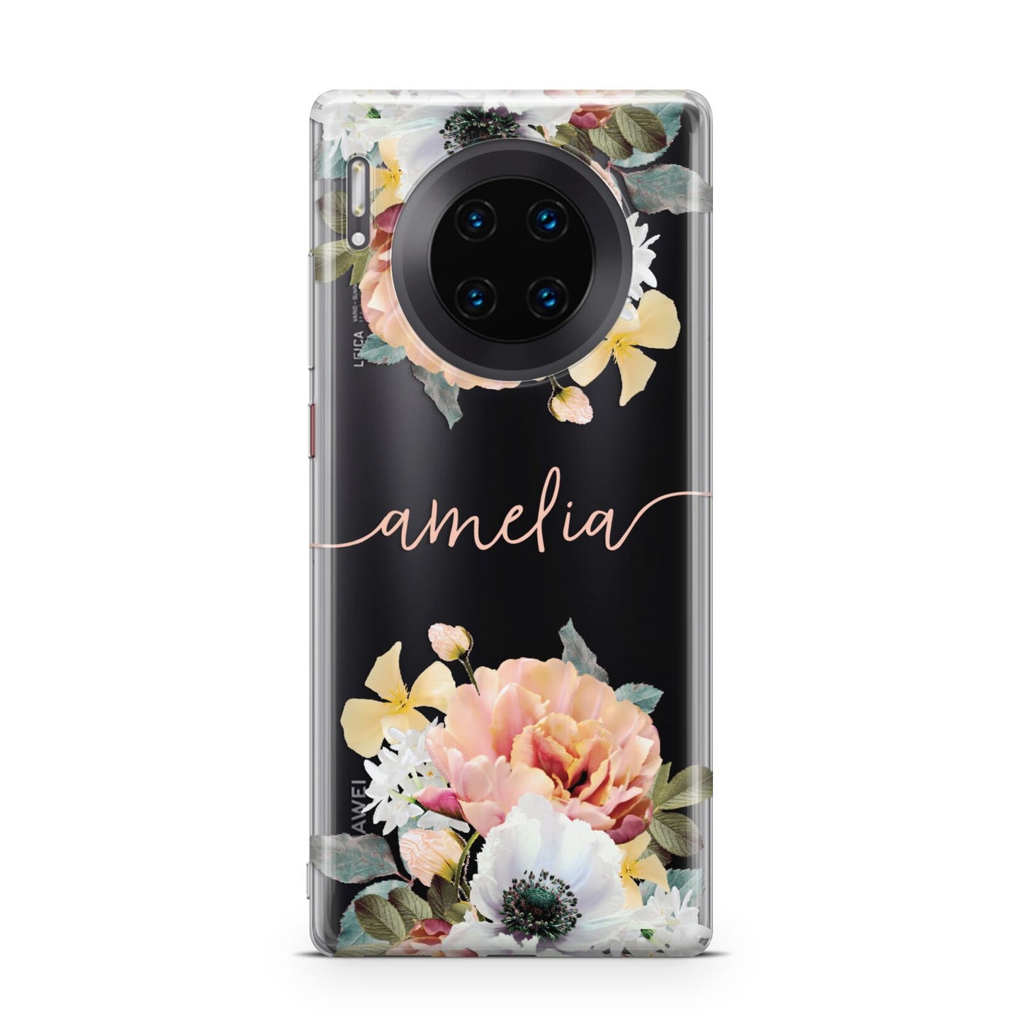 Personalised Name Clear Floral Huawei Mate 30 Pro Phone Case