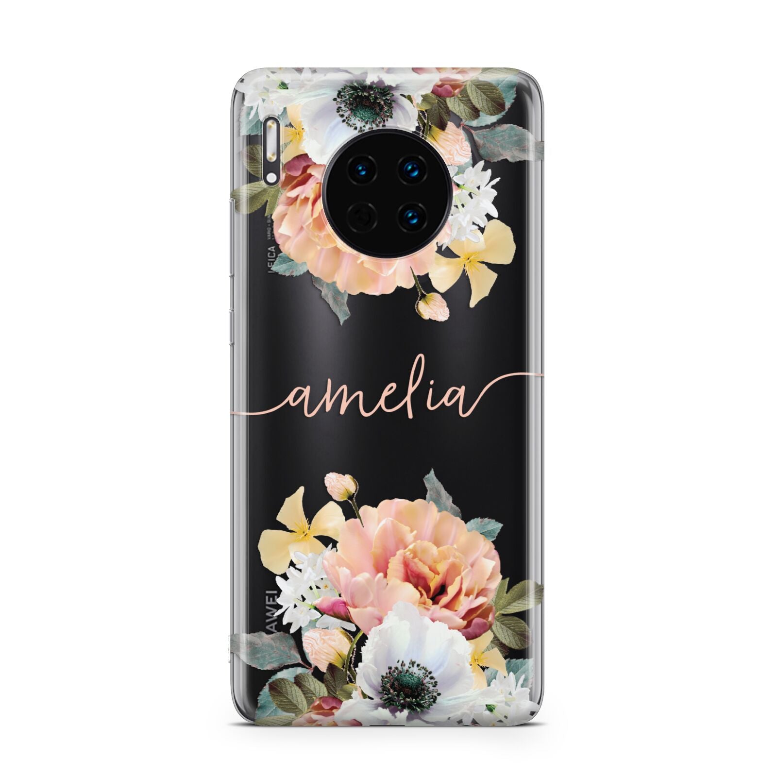 Personalised Name Clear Floral Huawei Mate 30