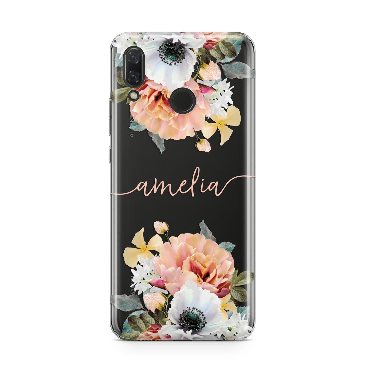 Personalised Name Clear Floral Huawei Nova 3 Phone Case