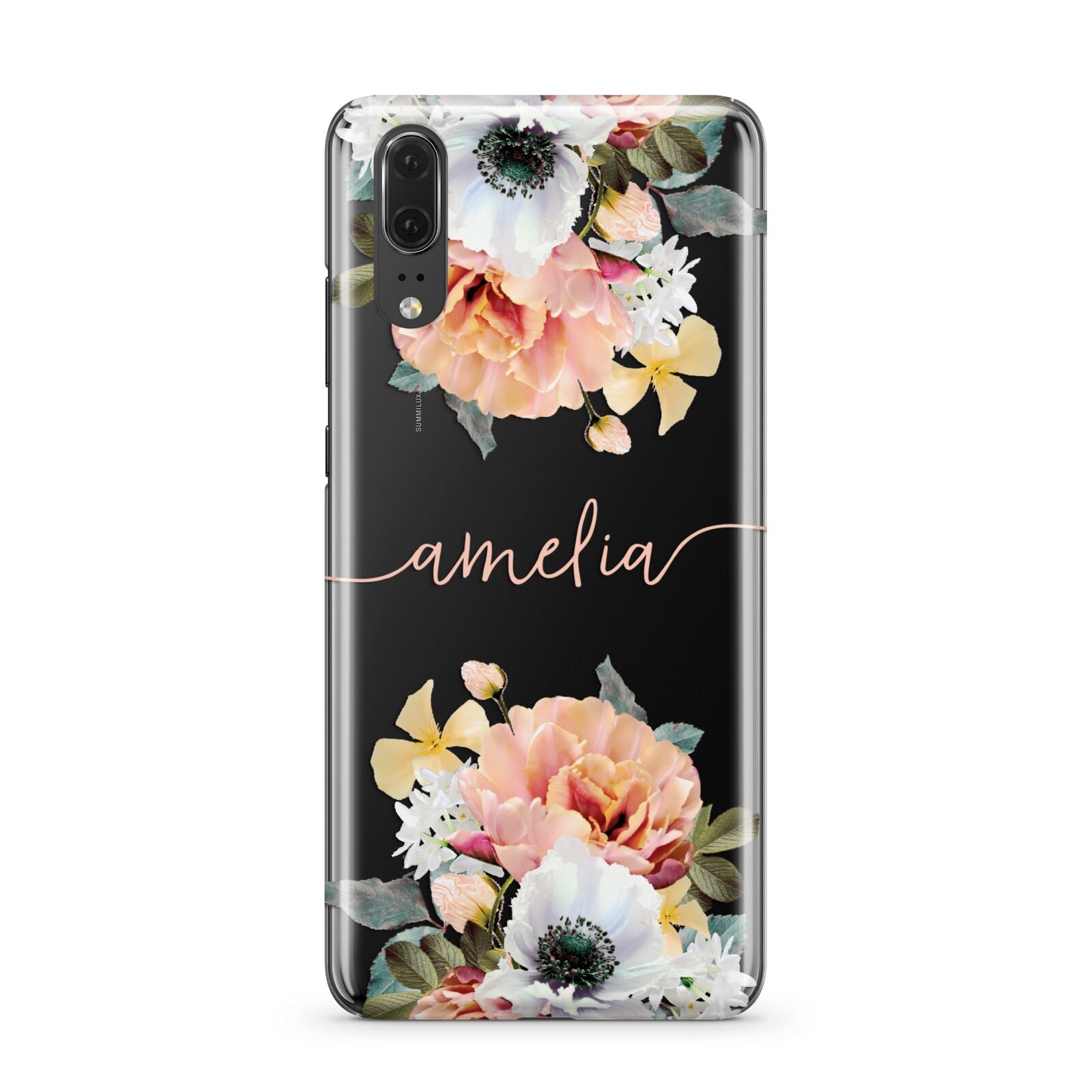Personalised Name Clear Floral Huawei P20 Phone Case