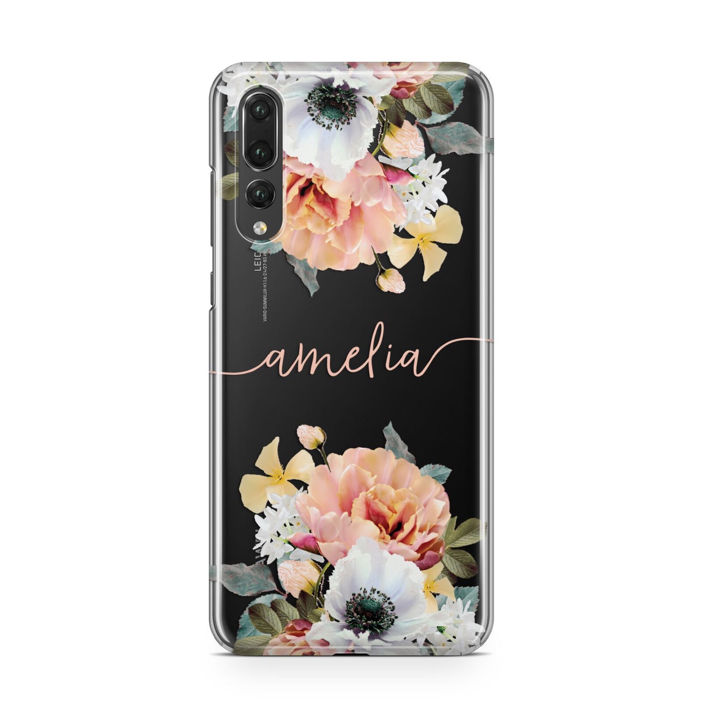 Personalised Name Clear Floral Huawei P20 Pro Phone Case