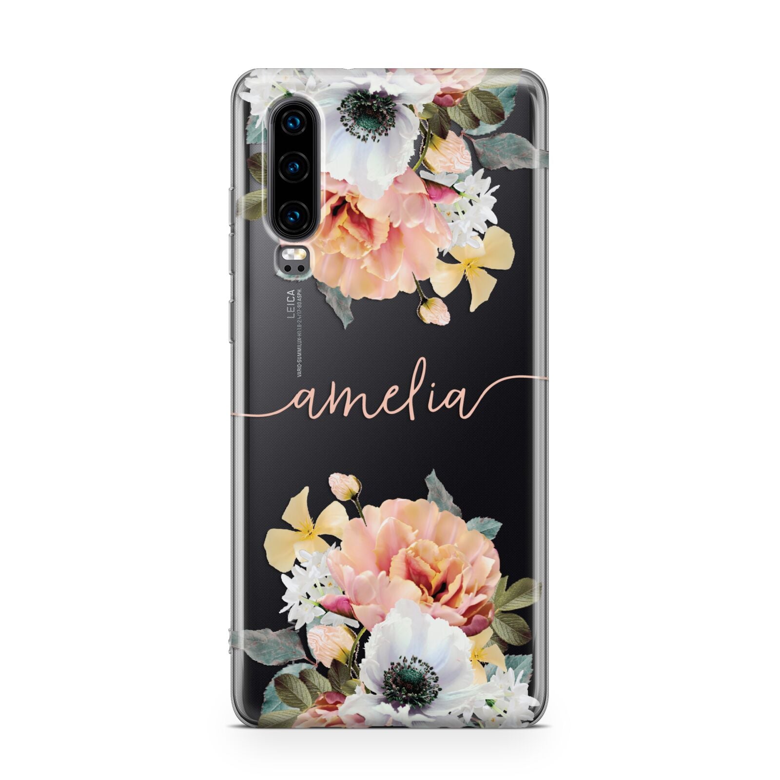 Personalised Name Clear Floral Huawei P30 Phone Case