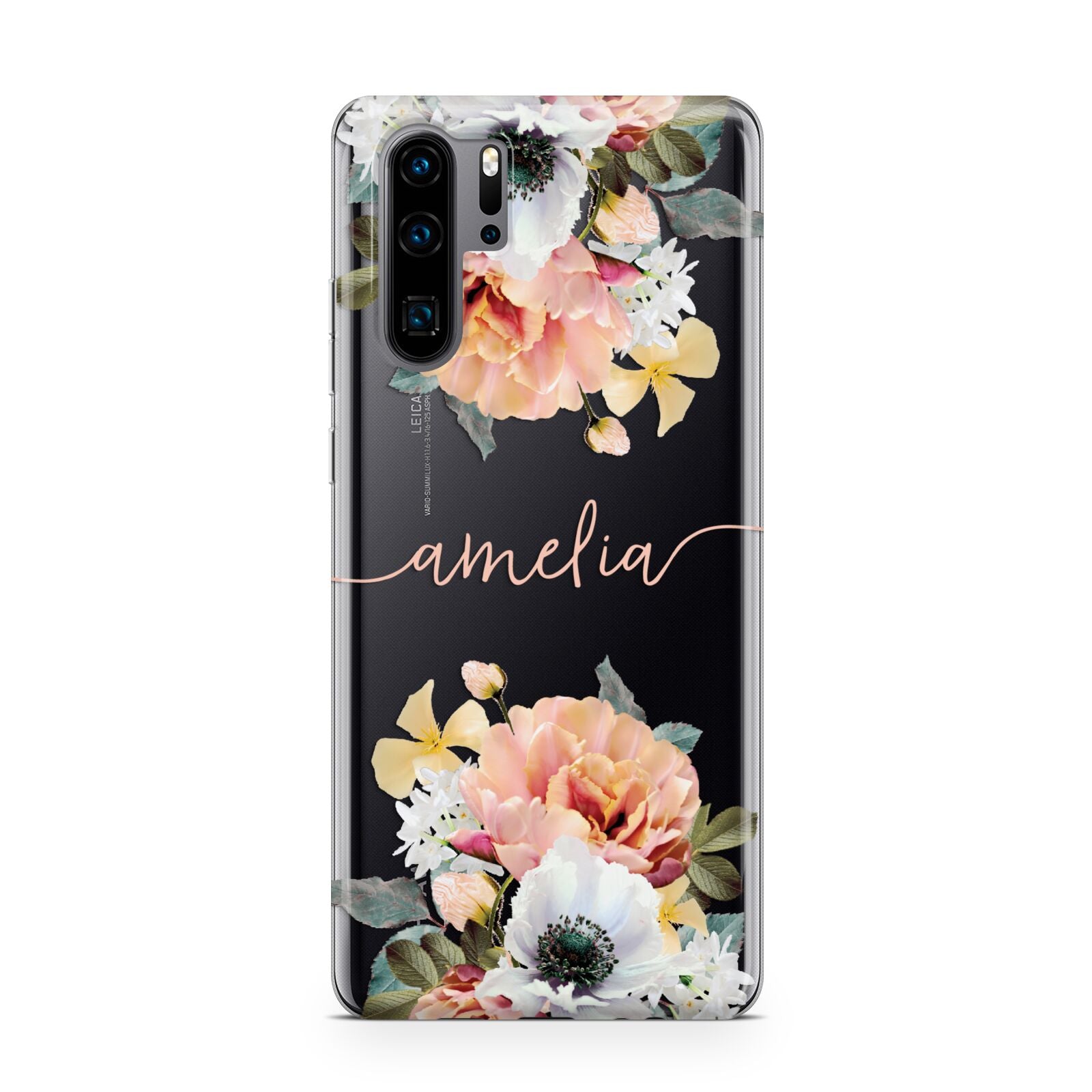 Personalised Name Clear Floral Huawei P30 Pro Phone Case