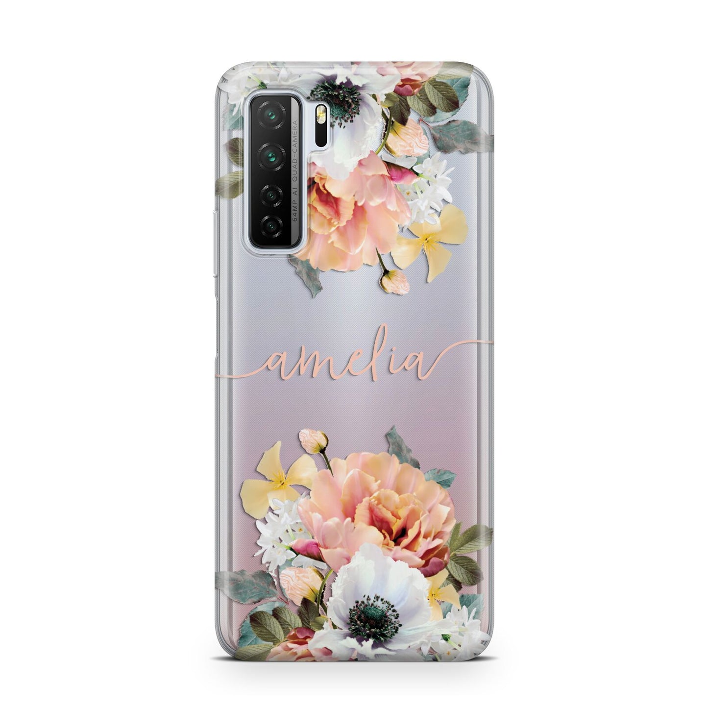 Personalised Name Clear Floral Huawei P40 Lite 5G Phone Case