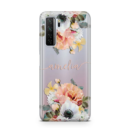 Personalised Name Clear Floral Huawei P40 Lite 5G Phone Case