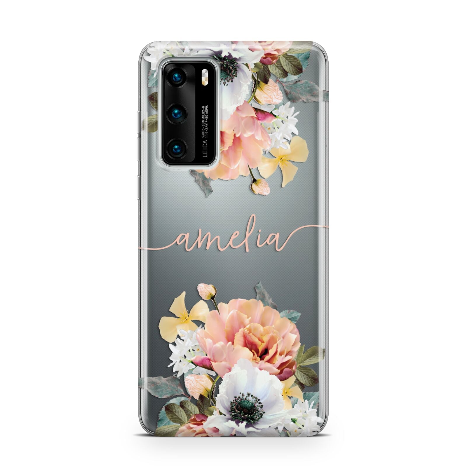 Personalised Name Clear Floral Huawei P40 Phone Case