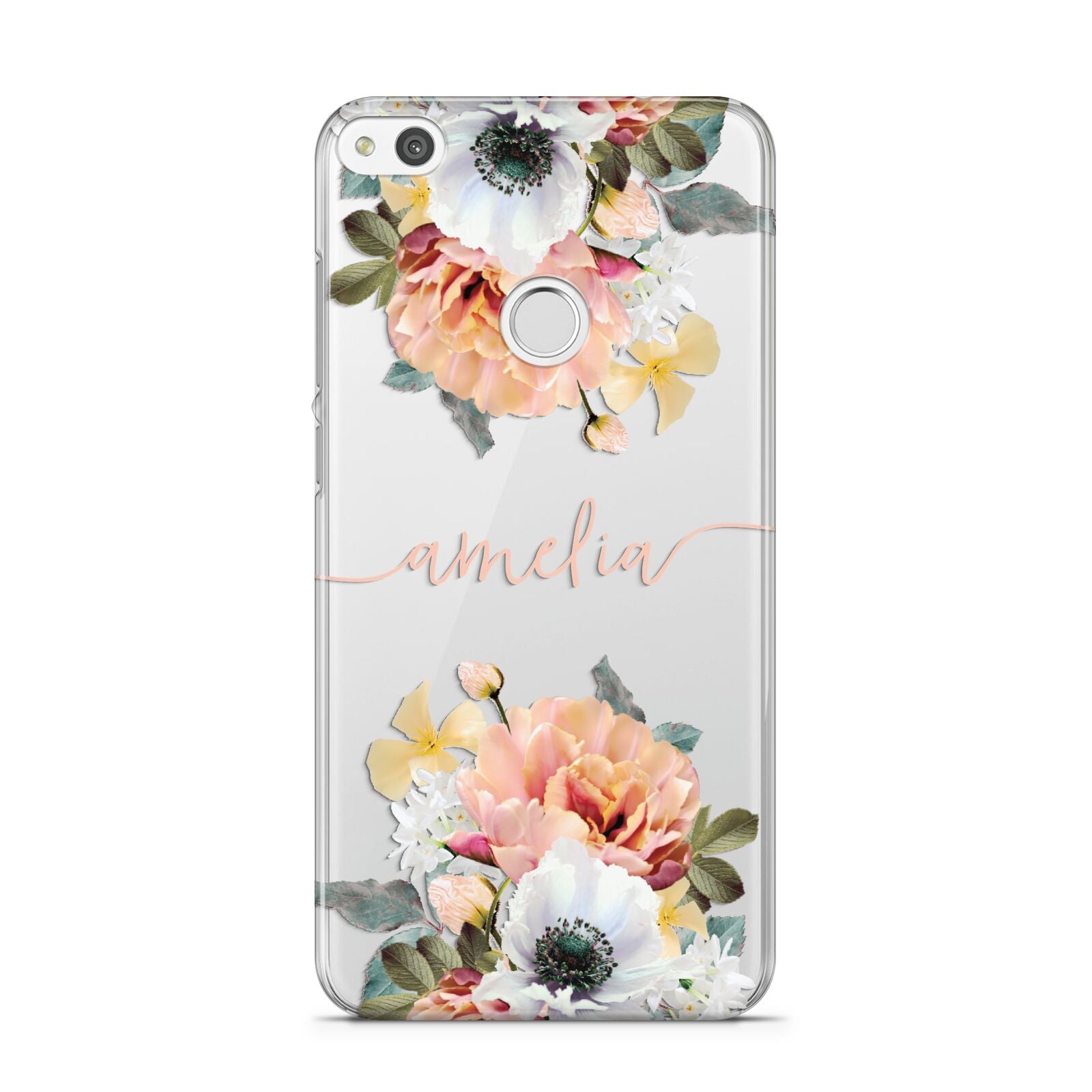 Personalised Name Clear Floral Huawei P8 Lite Case