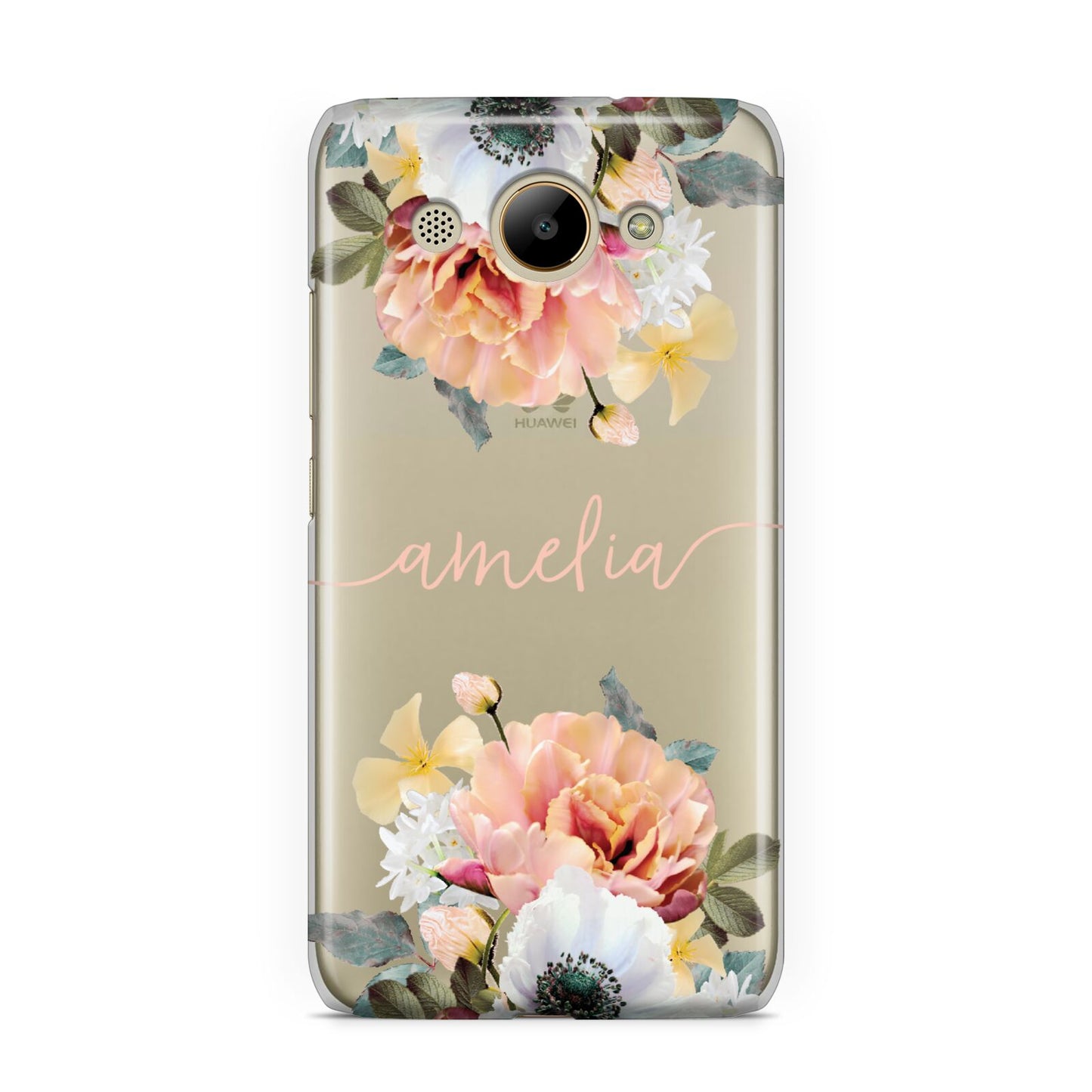Personalised Name Clear Floral Huawei Y3 2017