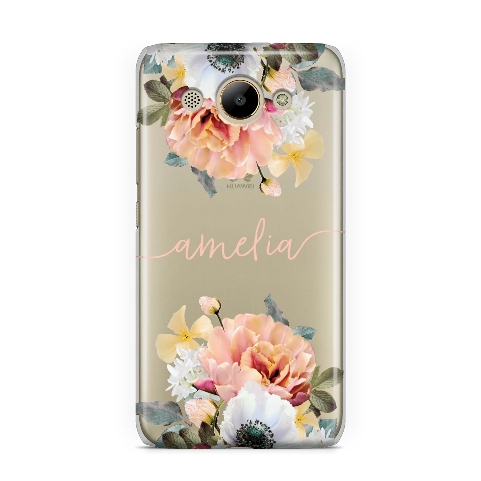 Personalised Name Clear Floral Huawei Y3 2017