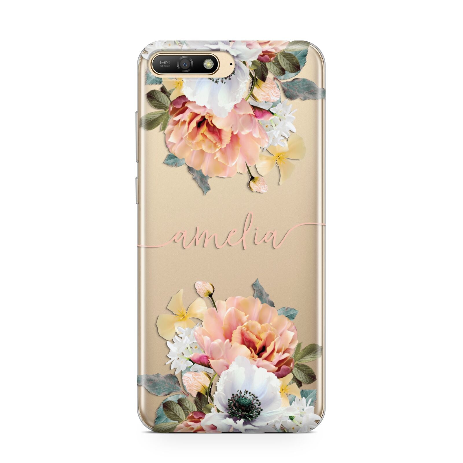 Personalised Name Clear Floral Huawei Y6 2018