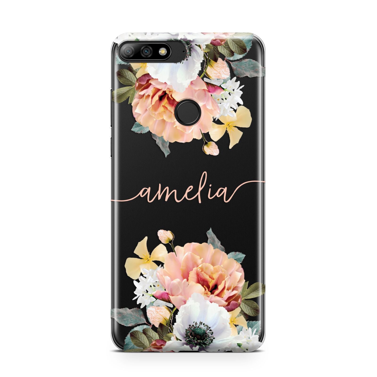Personalised Name Clear Floral Huawei Y7 2018