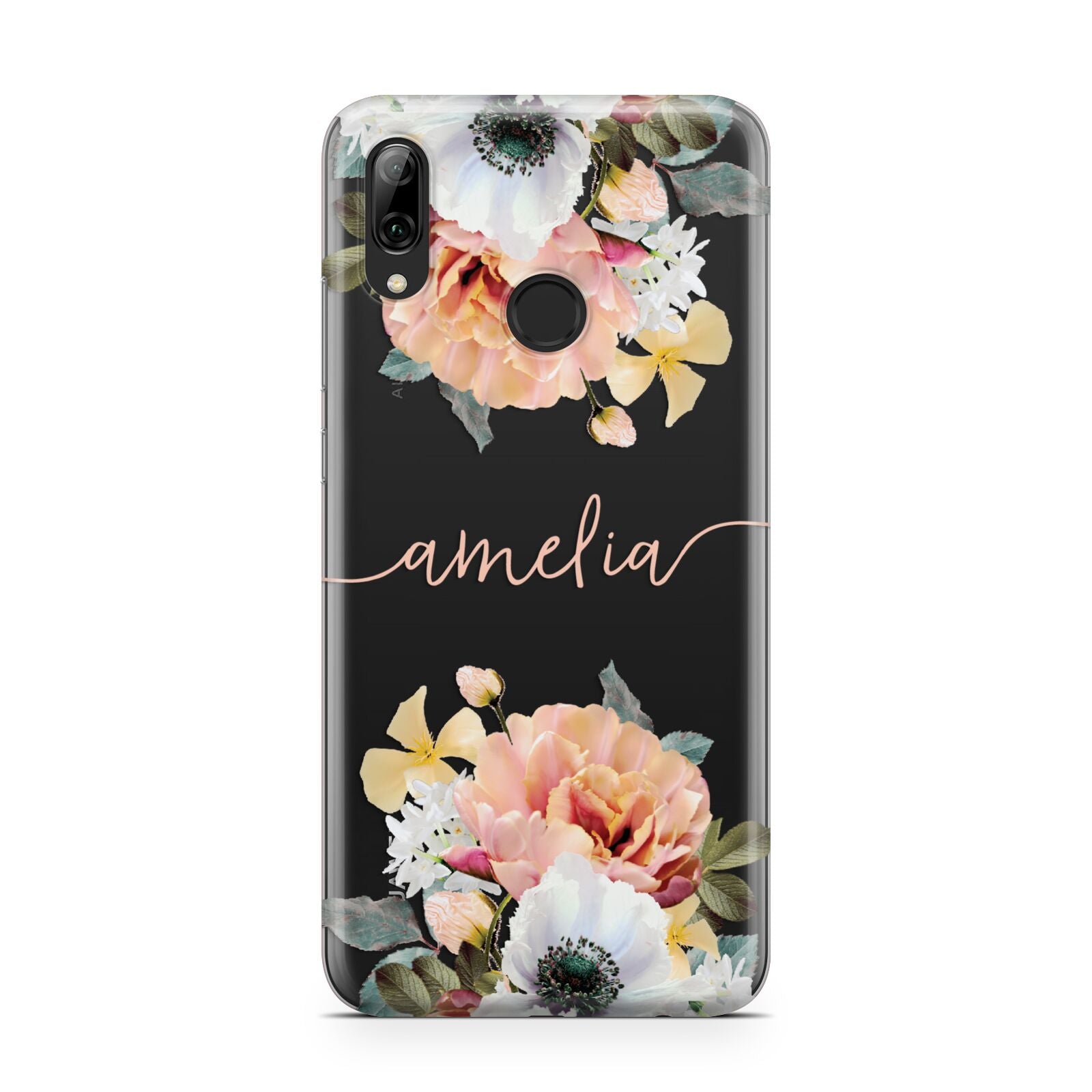 Personalised Name Clear Floral Huawei Y7 2019