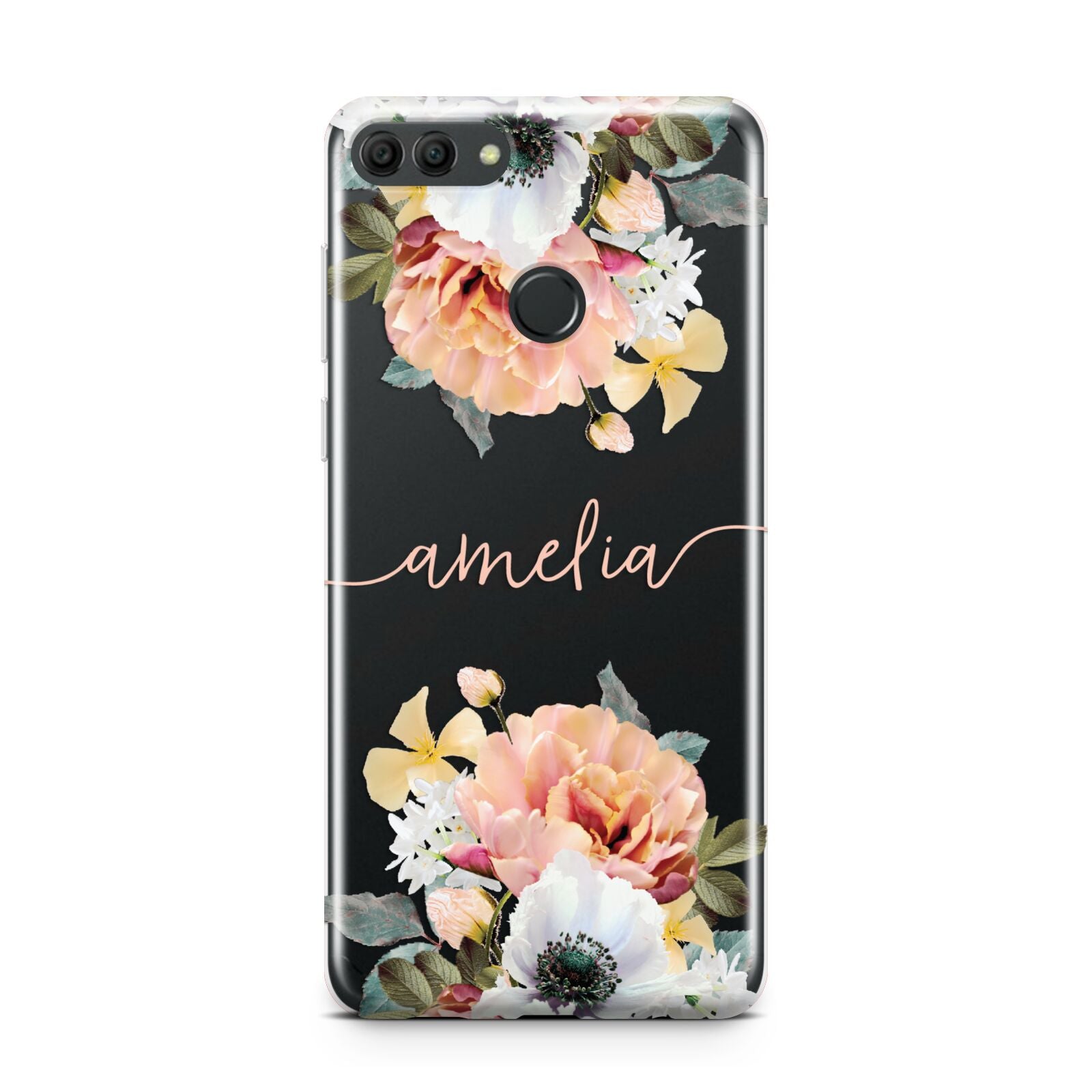 Personalised Name Clear Floral Huawei Y9 2018