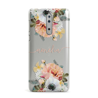 Personalised Name Clear Floral Nokia Case