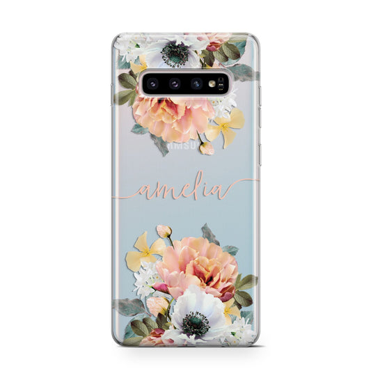 Personalised Name Clear Floral Protective Samsung Galaxy Case