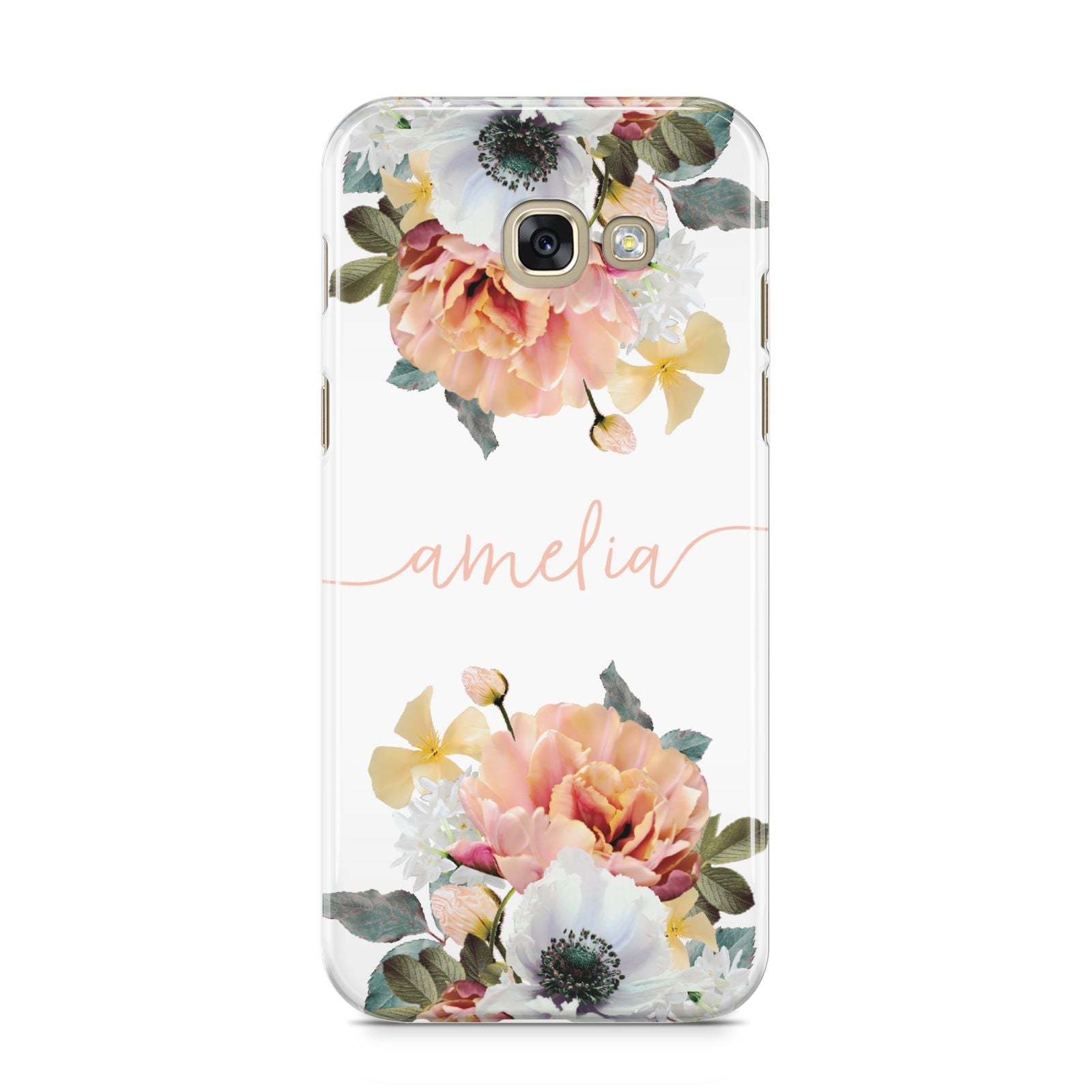 Personalised Name Clear Floral Samsung Galaxy A5 2017 Case on gold phone