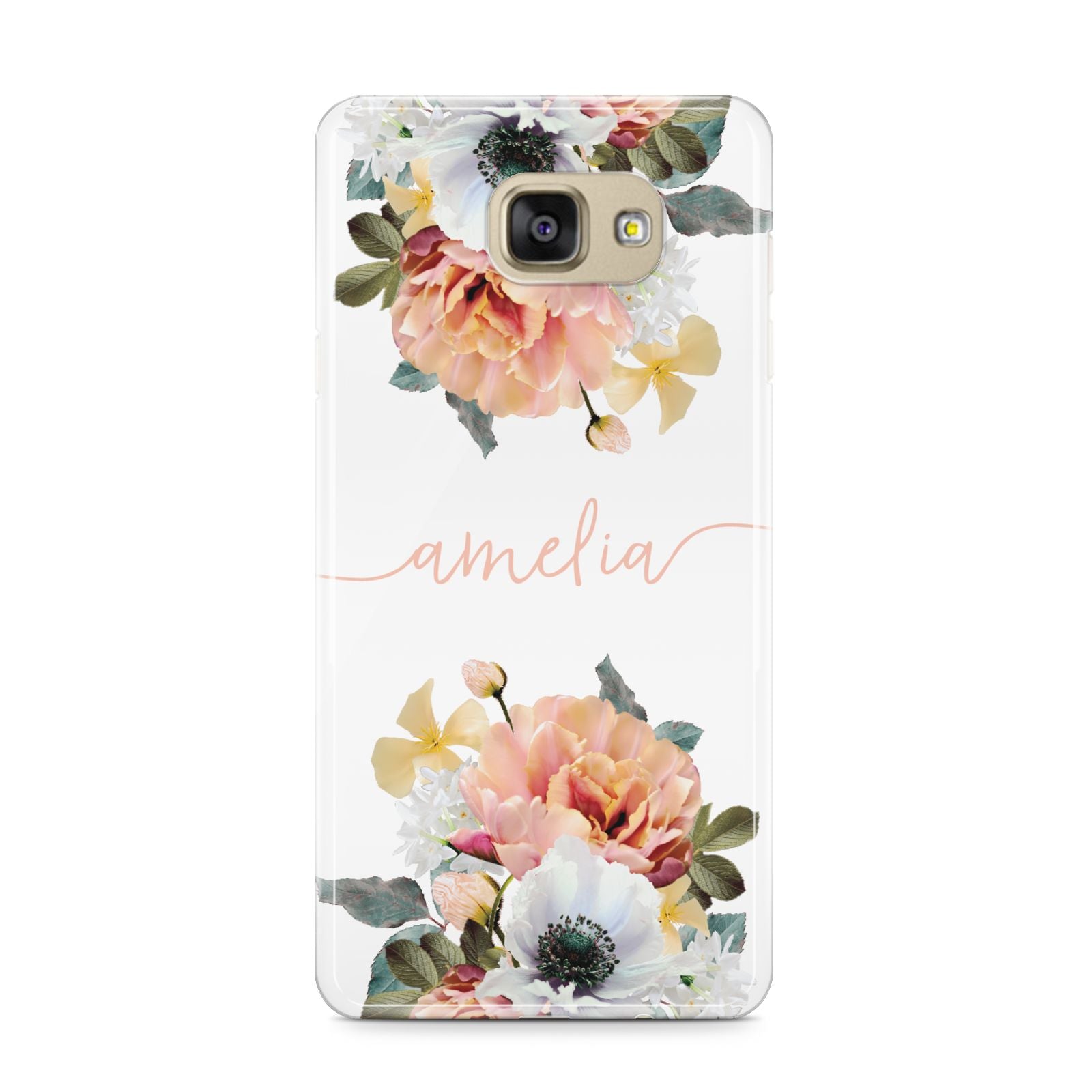 Personalised Name Clear Floral Samsung Galaxy A9 2016 Case on gold phone
