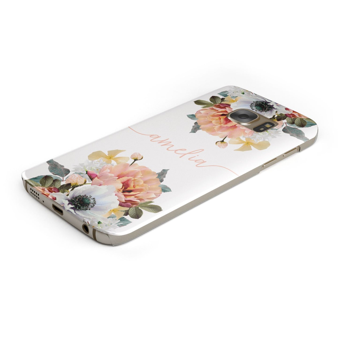 Personalised Name Clear Floral Samsung Galaxy Case Bottom Cutout