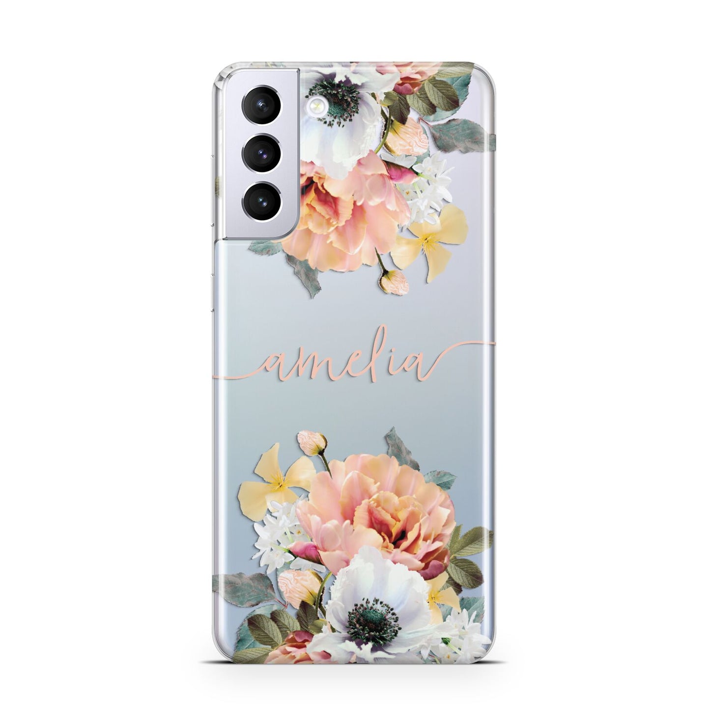Personalised Name Clear Floral Samsung S21 Plus Phone Case
