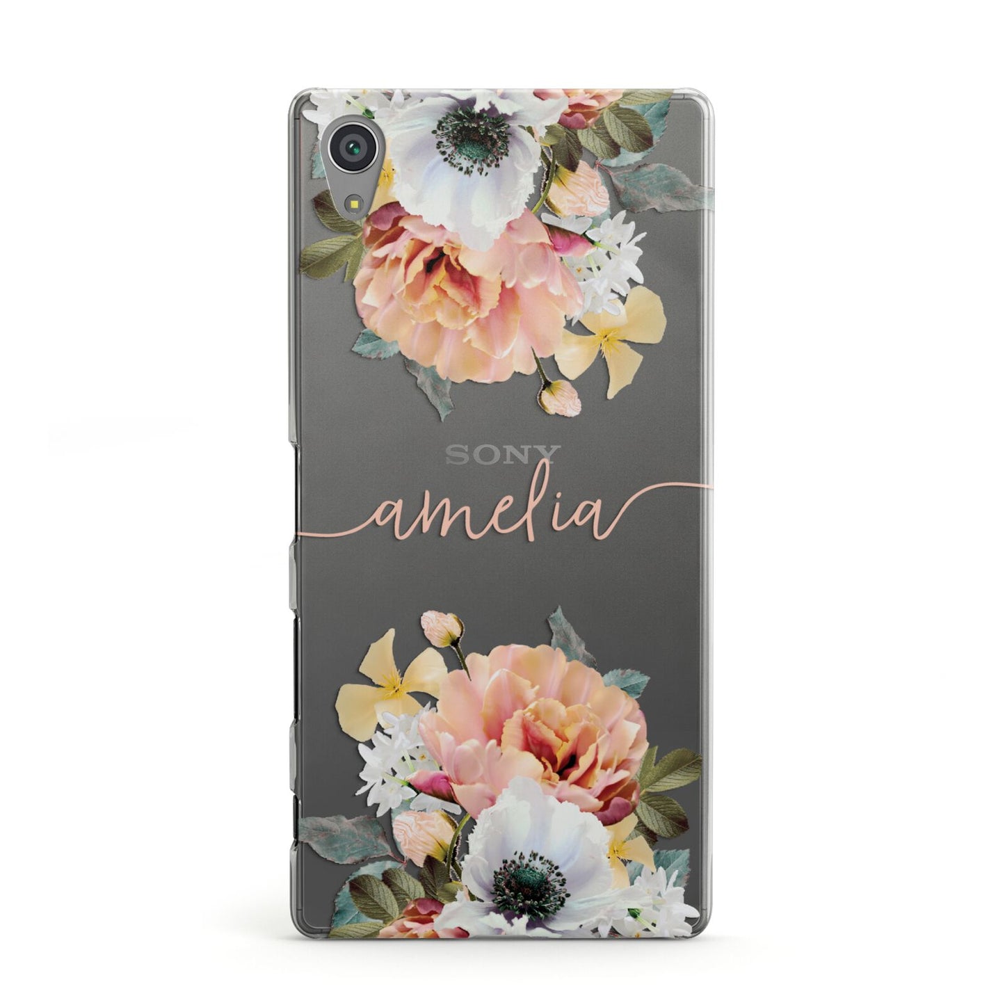 Personalised Name Clear Floral Sony Xperia Case