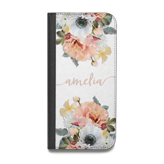 Personalised Name Clear Floral Vegan Leather Flip iPhone Case