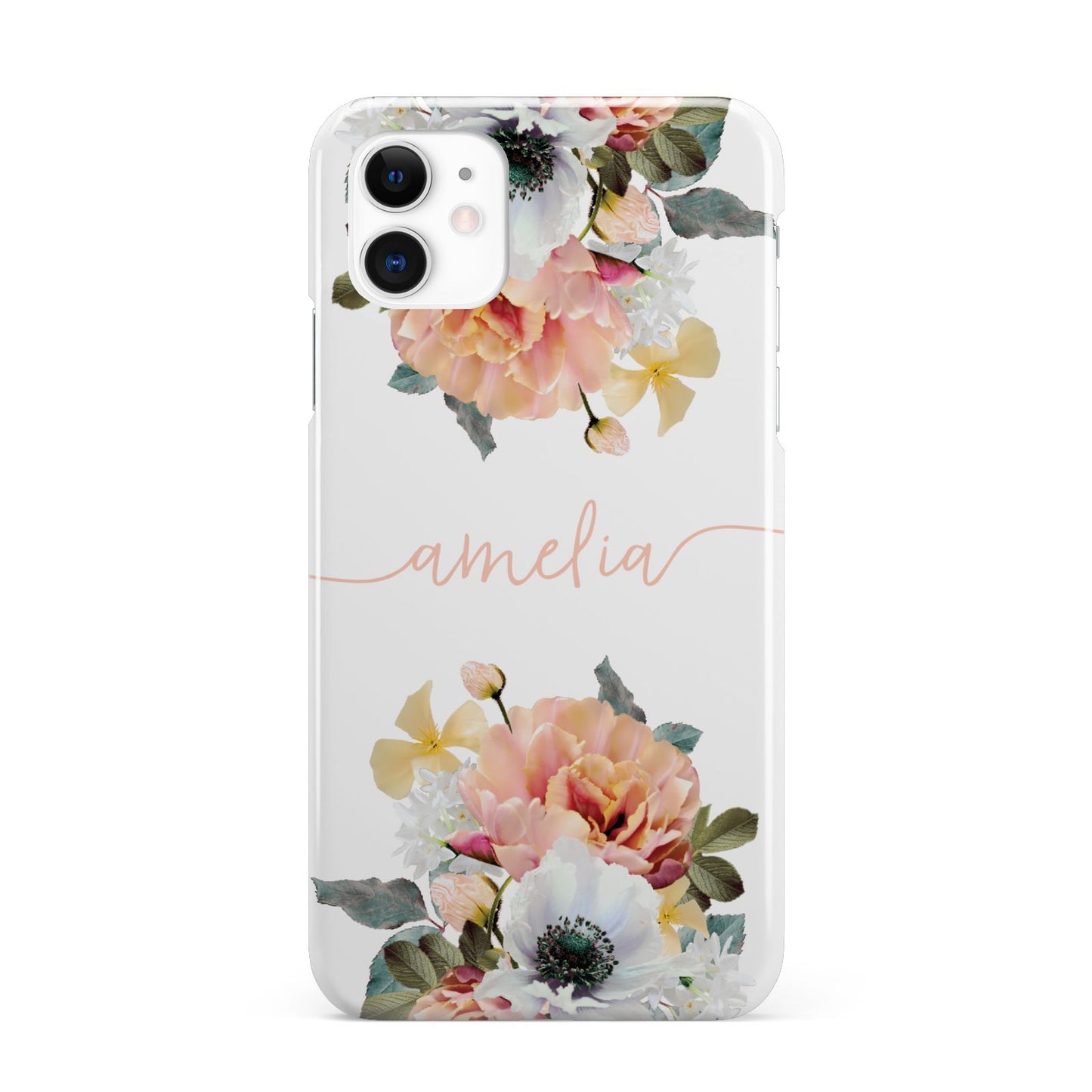 Personalised Name Clear Floral iPhone 11 3D Snap Case