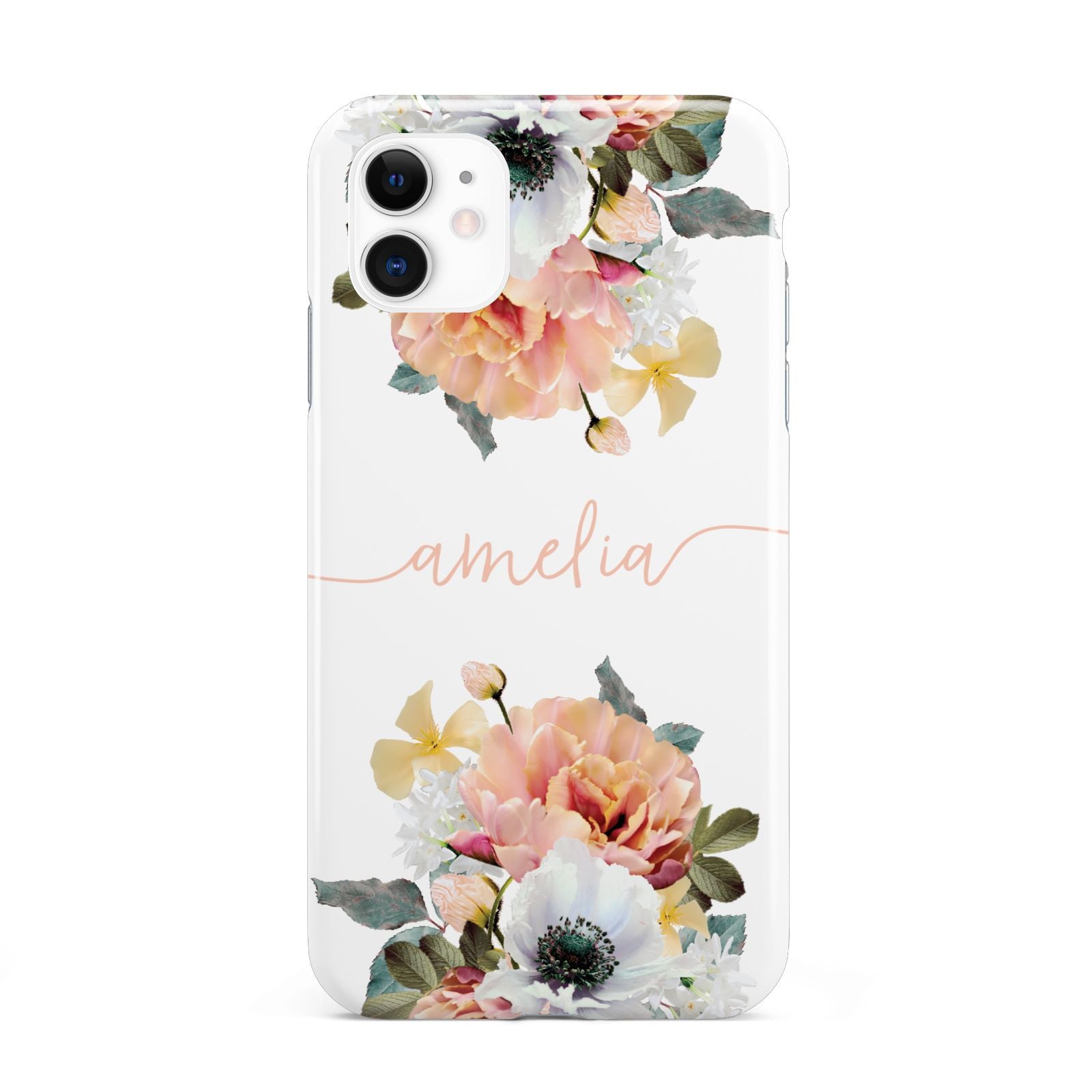 Personalised Name Clear Floral iPhone 11 3D Tough Case