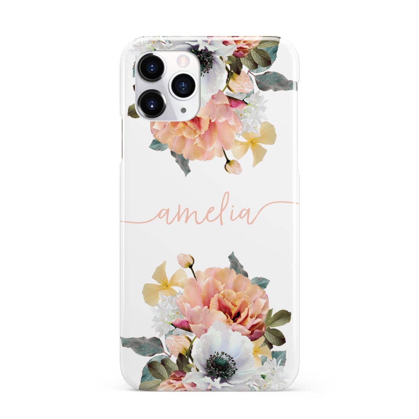 Personalised Name Clear Floral iPhone 11 Pro 3D Snap Case