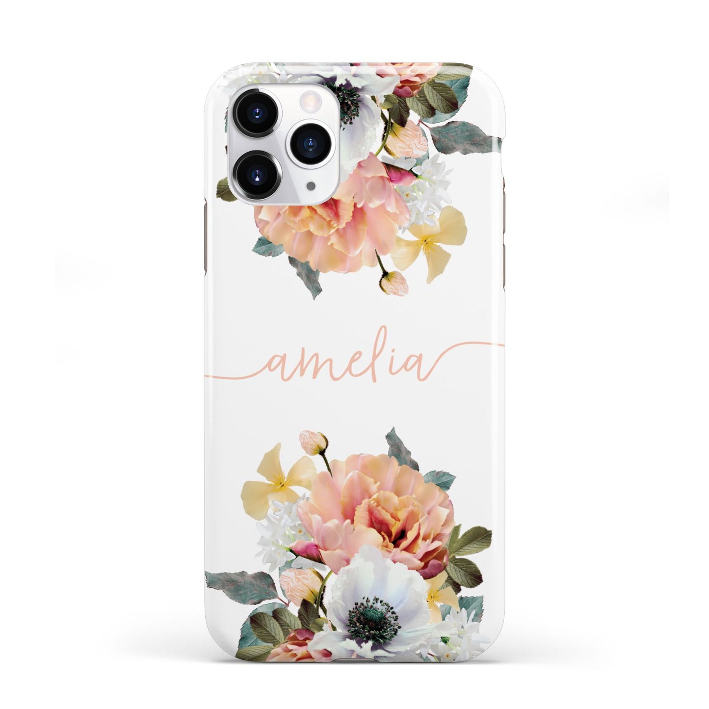 Personalised Name Clear Floral iPhone 11 Pro 3D Tough Case