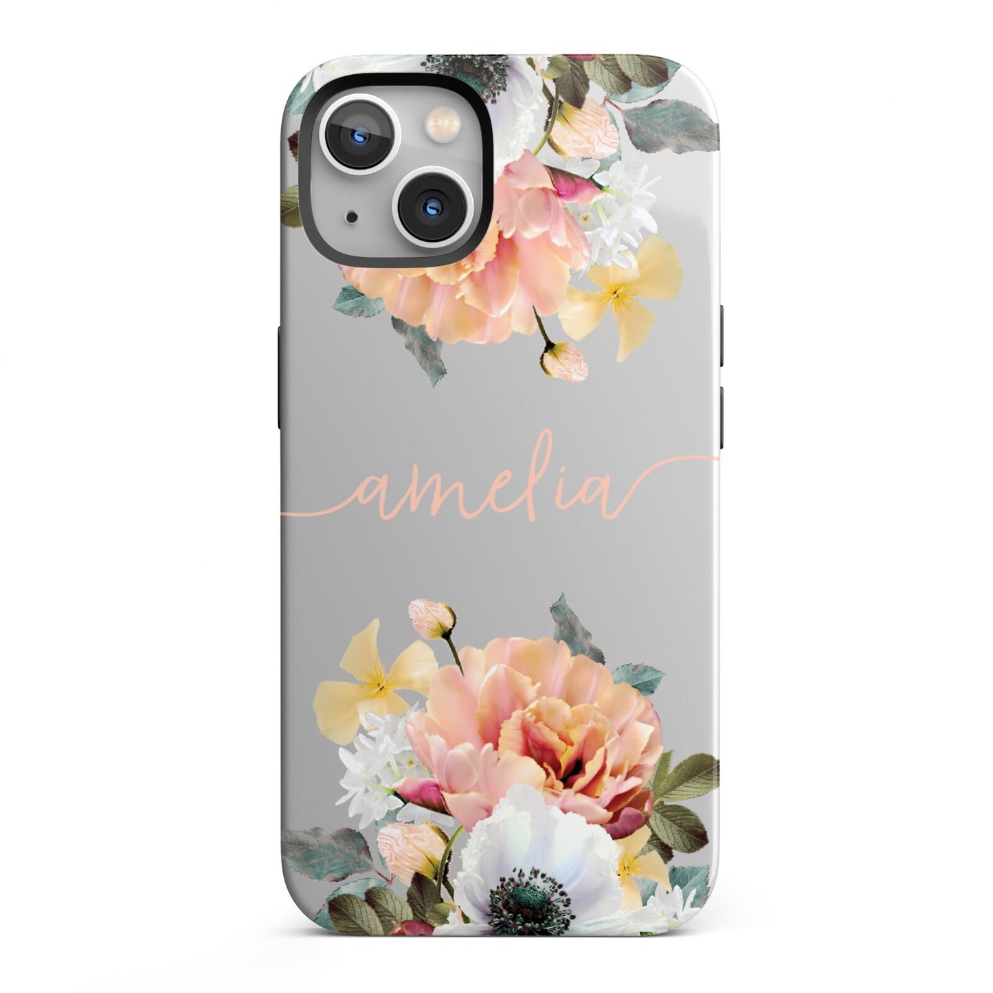 Personalised Name Clear Floral iPhone 13 Full Wrap 3D Tough Case
