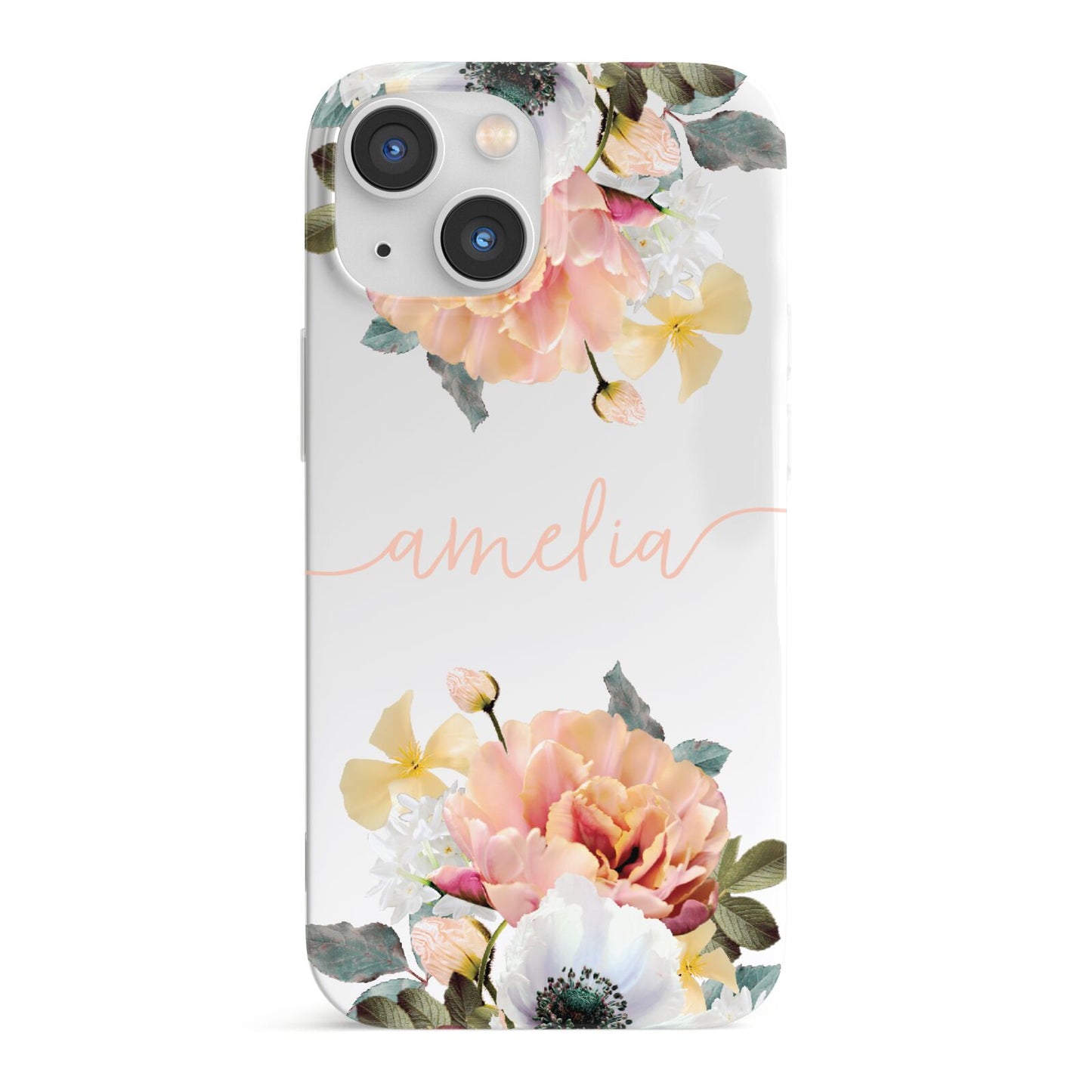 Personalised Name Clear Floral iPhone 13 Mini Full Wrap 3D Snap Case