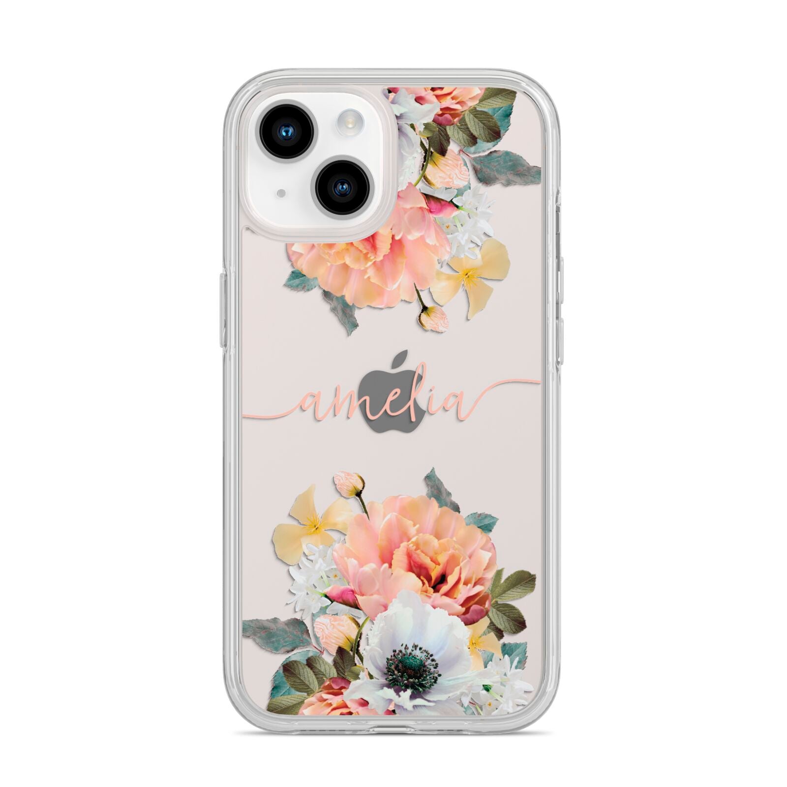 Personalised Name Clear Floral iPhone 14 Clear Tough Case Starlight