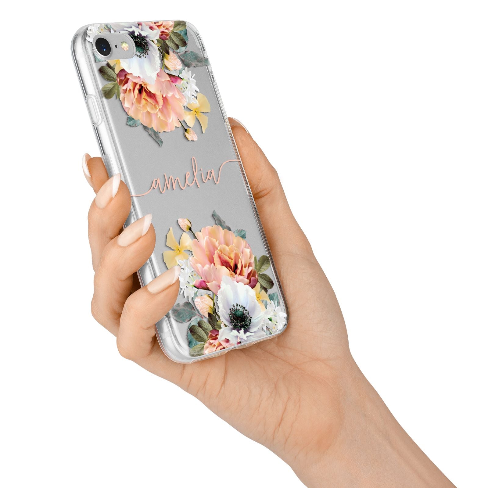 Personalised Name Clear Floral iPhone 7 Bumper Case on Silver iPhone Alternative Image