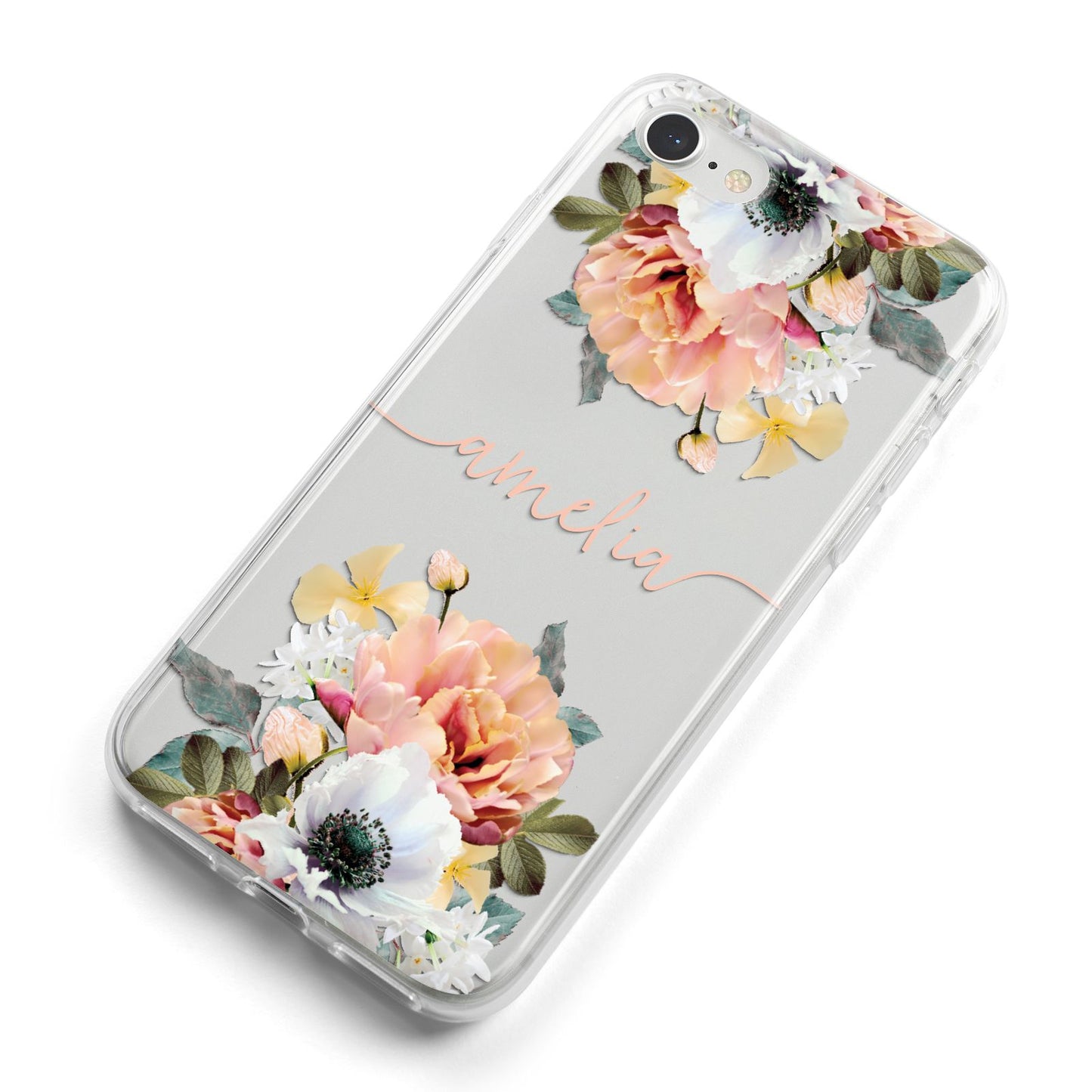 Personalised Name Clear Floral iPhone 8 Bumper Case on Silver iPhone Alternative Image