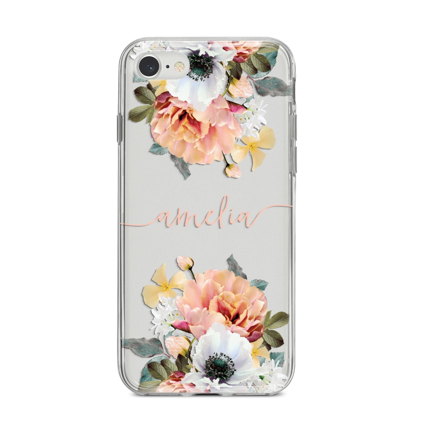 Personalised Name Clear Floral iPhone 8 Bumper Case on Silver iPhone