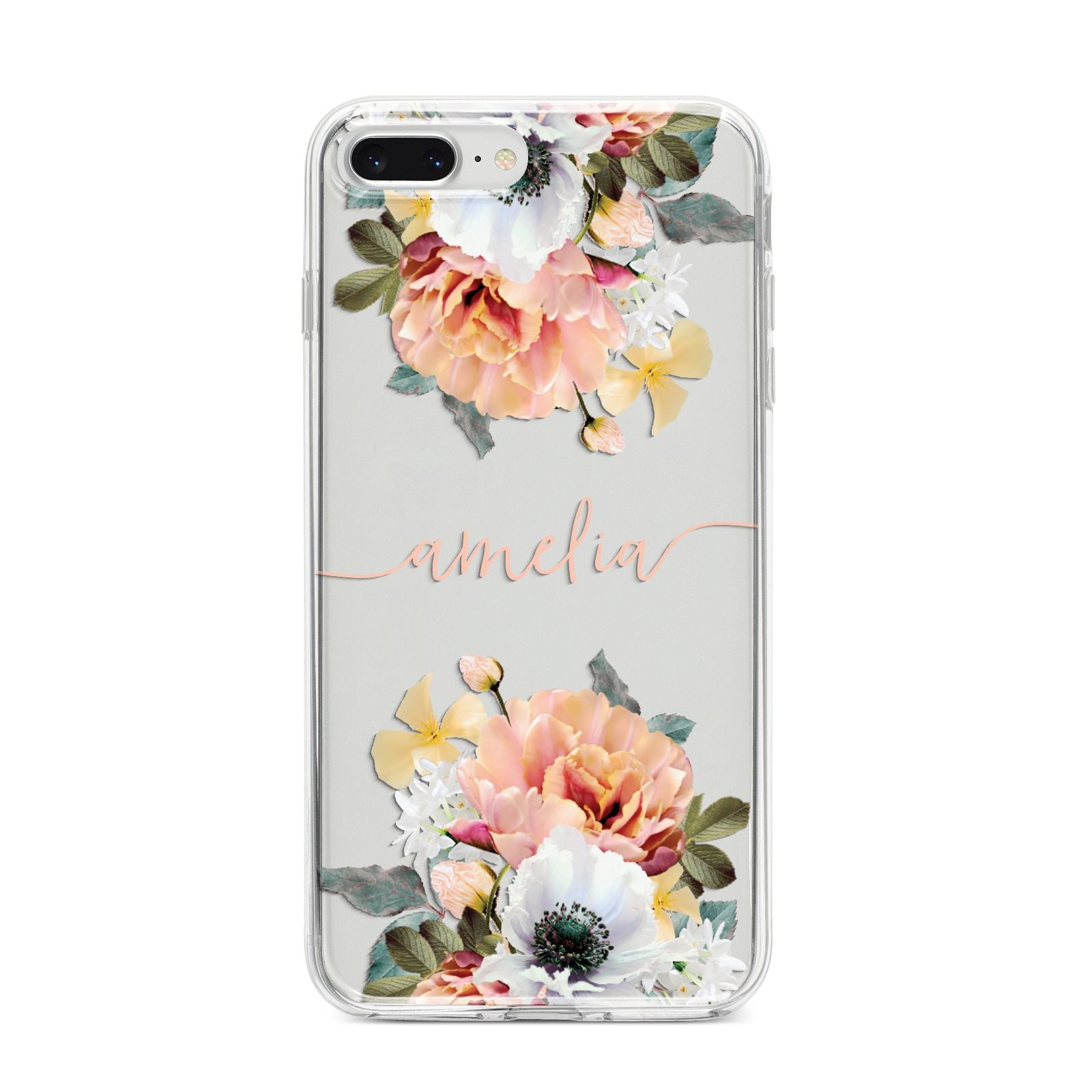 Personalised Name Clear Floral iPhone 8 Plus Bumper Case on Silver iPhone