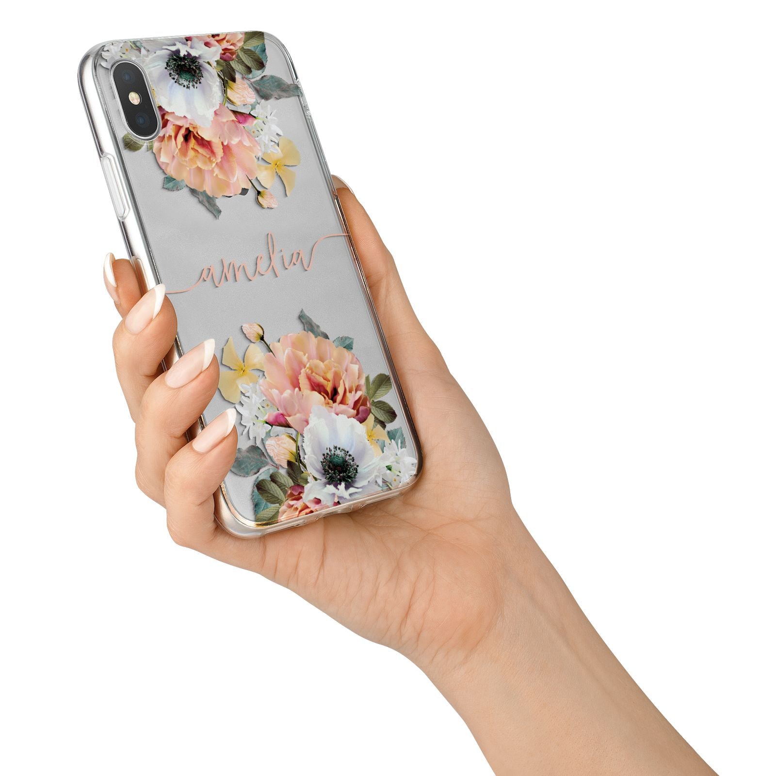 Personalised Name Clear Floral iPhone X Bumper Case on Silver iPhone Alternative Image 2