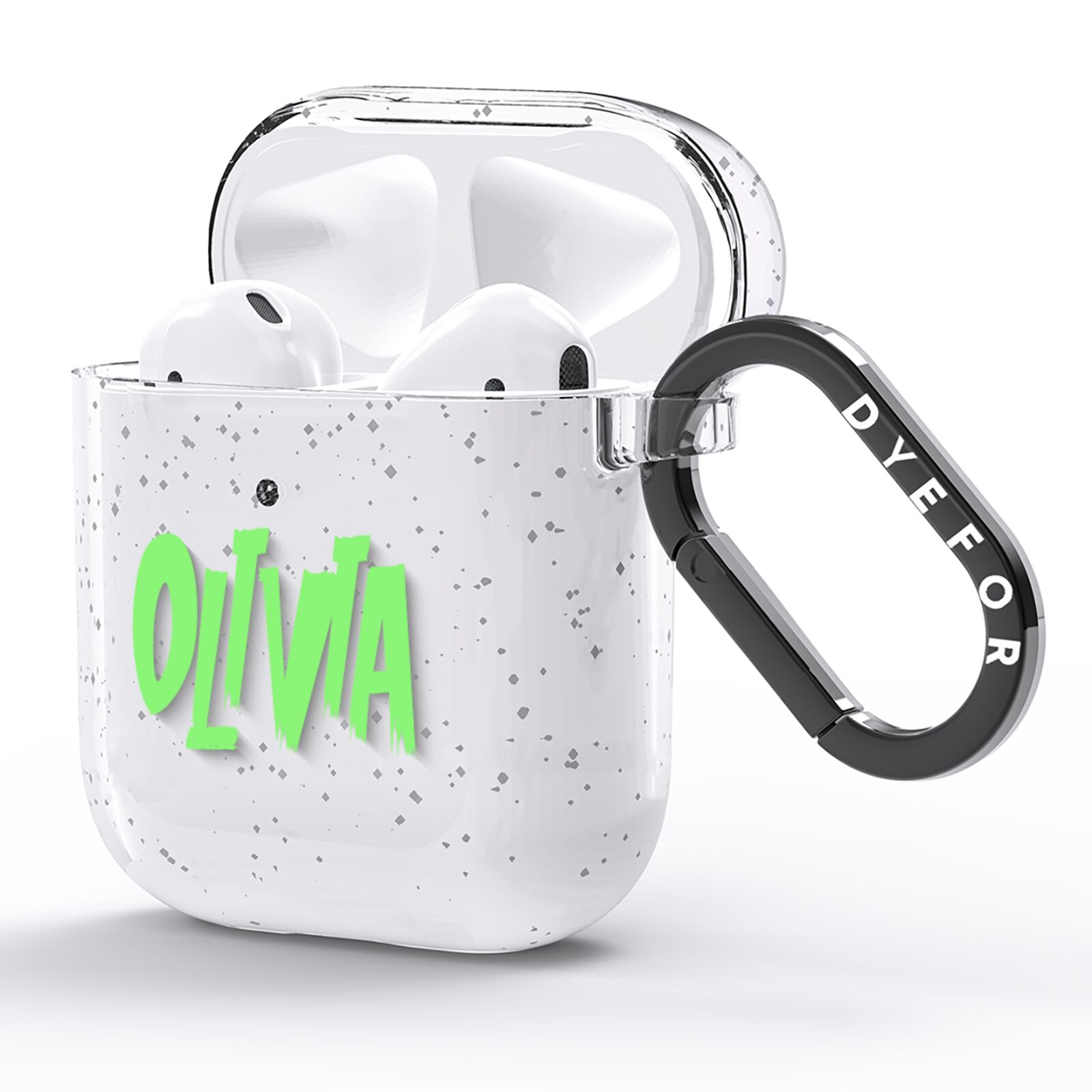 Personalised Name Green Spooky AirPods Glitter Case Side Image