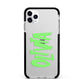 Personalised Name Green Spooky Apple iPhone 11 Pro Max in Silver with Black Impact Case