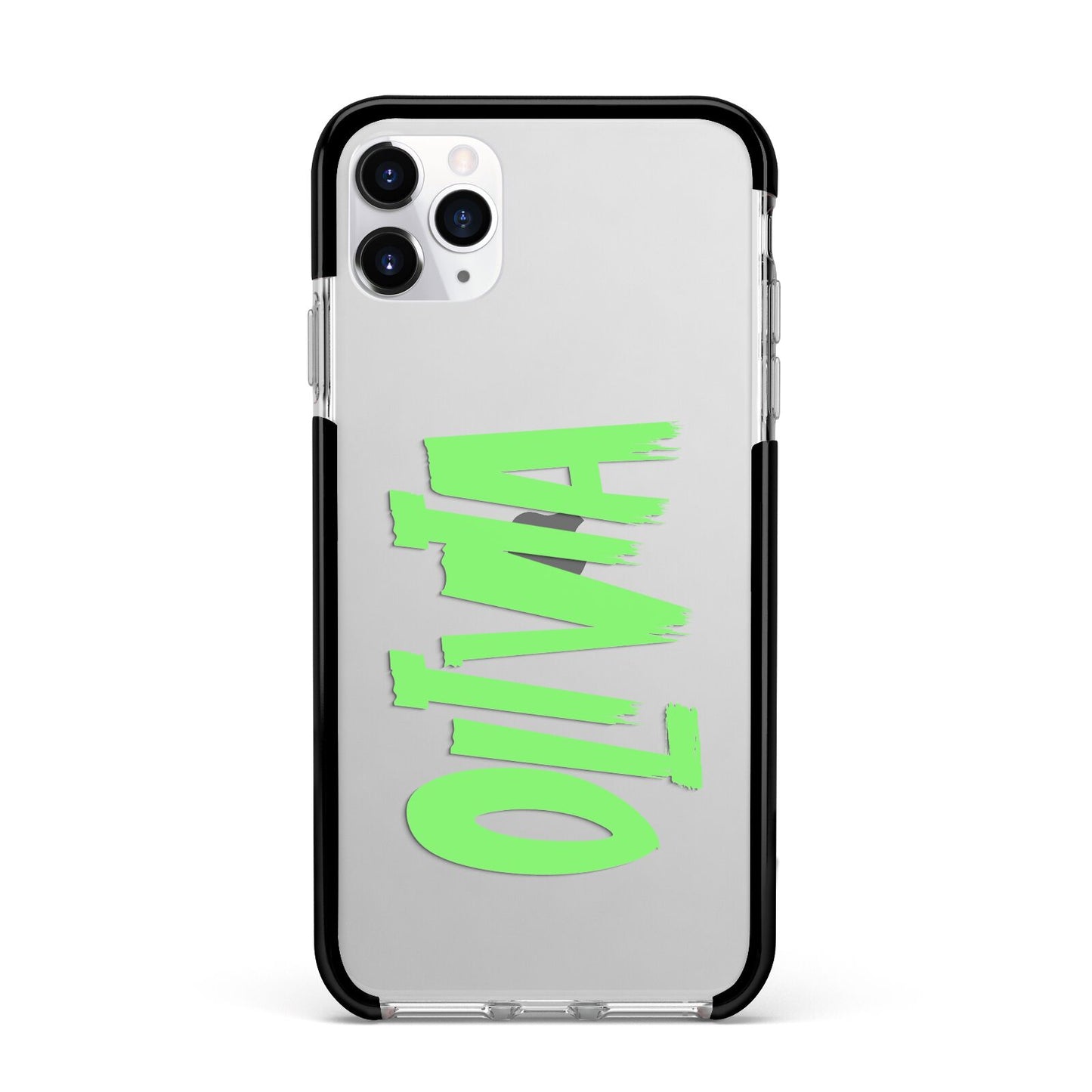 Personalised Name Green Spooky Apple iPhone 11 Pro Max in Silver with Black Impact Case