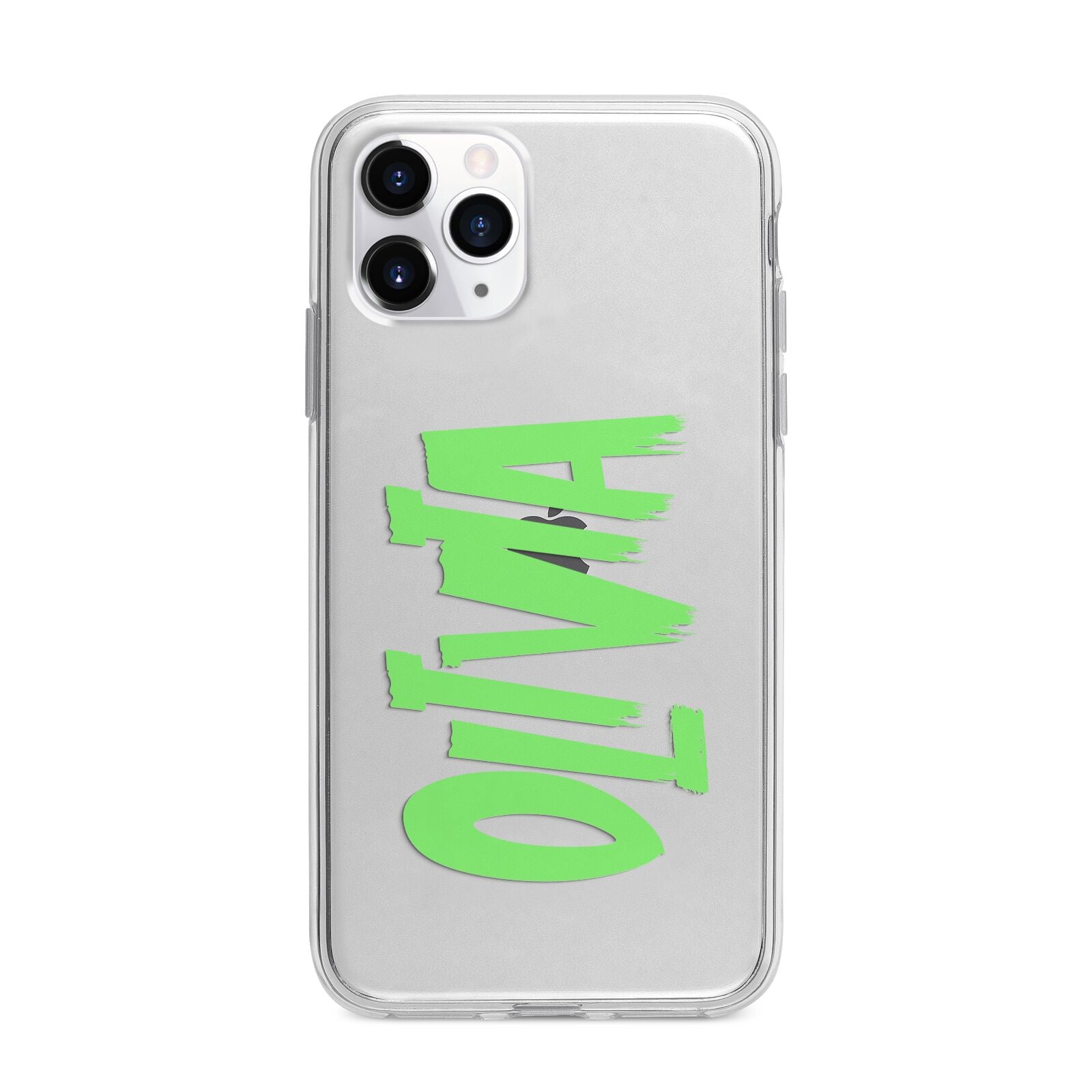 Personalised Name Green Spooky Apple iPhone 11 Pro Max in Silver with Bumper Case