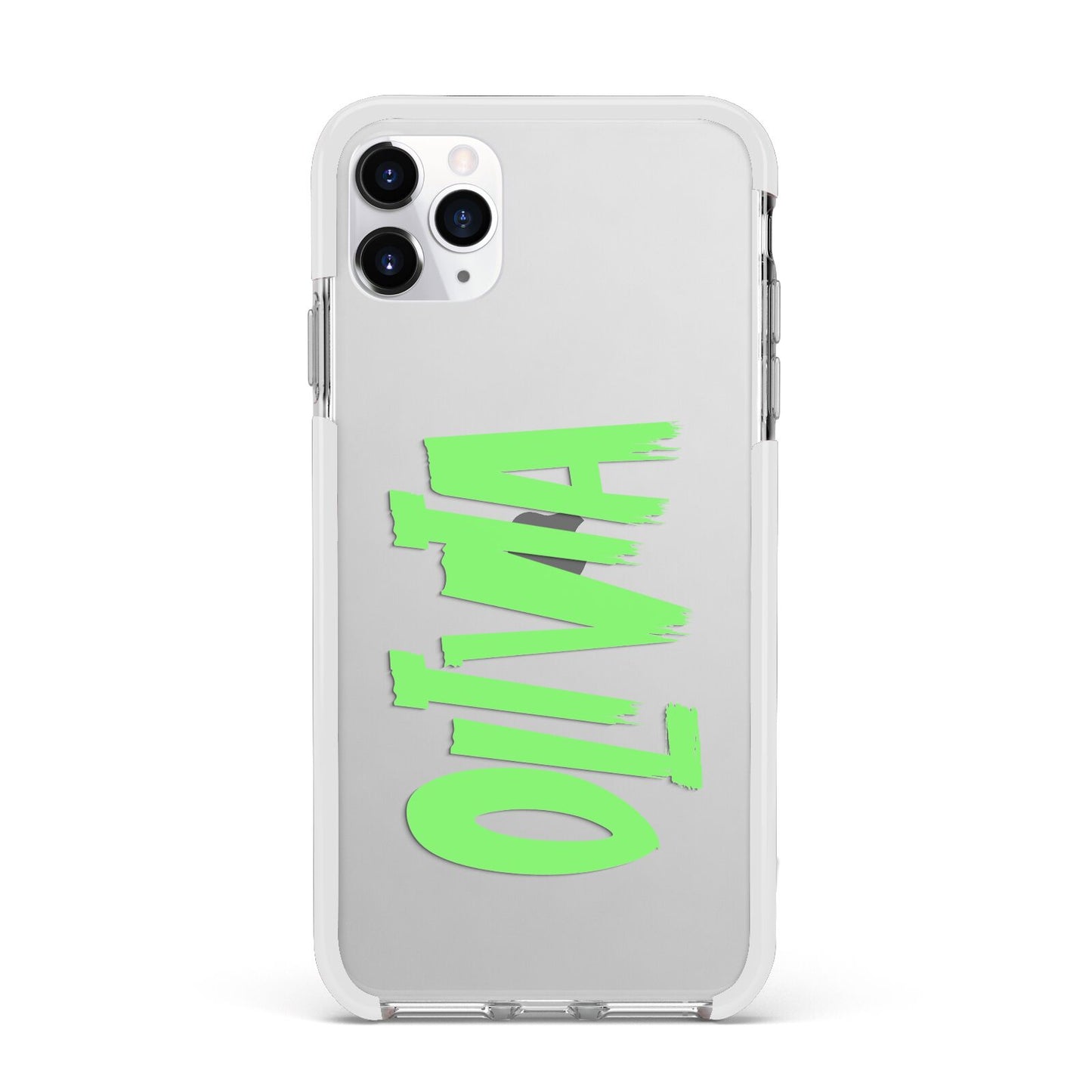 Personalised Name Green Spooky Apple iPhone 11 Pro Max in Silver with White Impact Case
